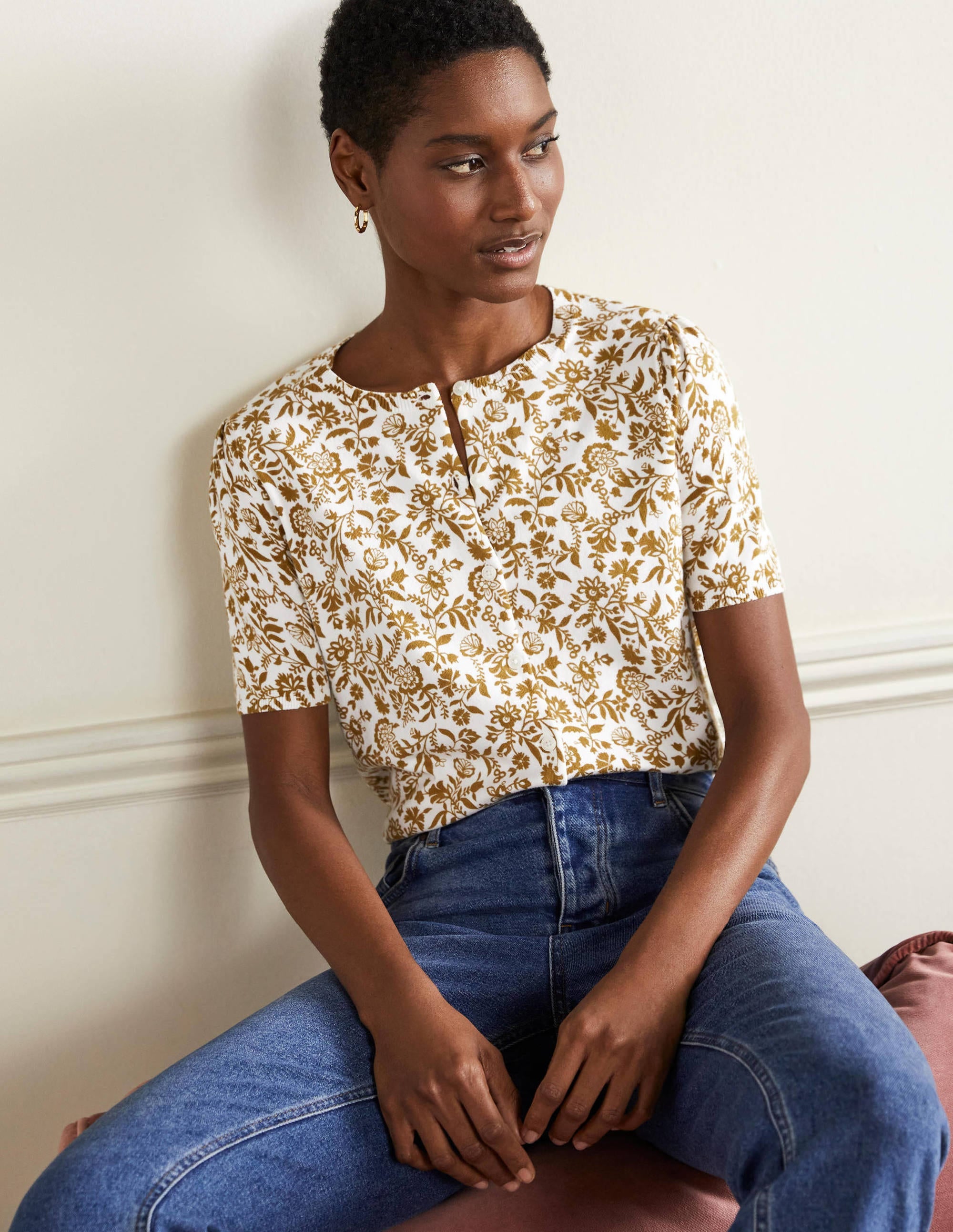 Printed Knitted Cardigan-Frankincense, Flora Charm - Image 1
