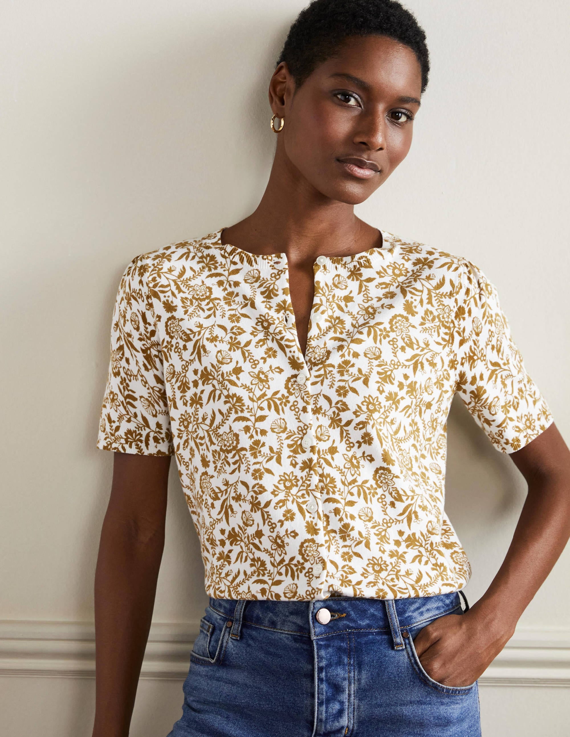 Printed Knitted Cardigan-Frankincense, Flora Charm - Image 4