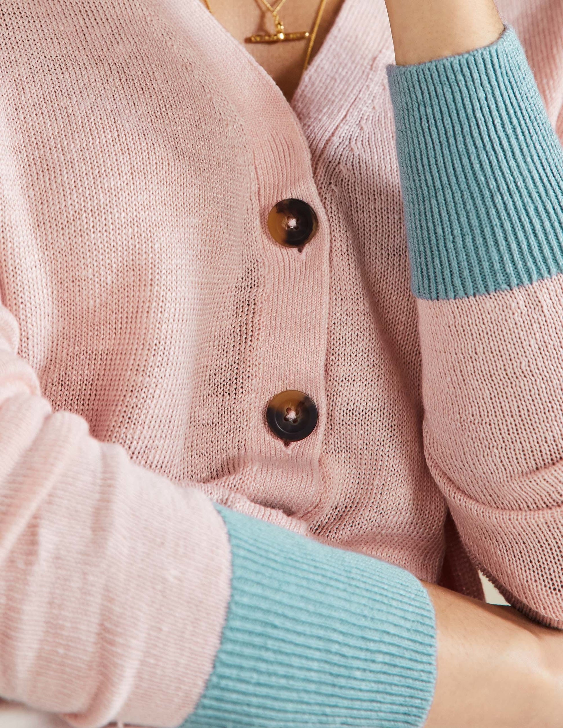 Colourblock Linen Cardigan-Milkshake Colourblock-2