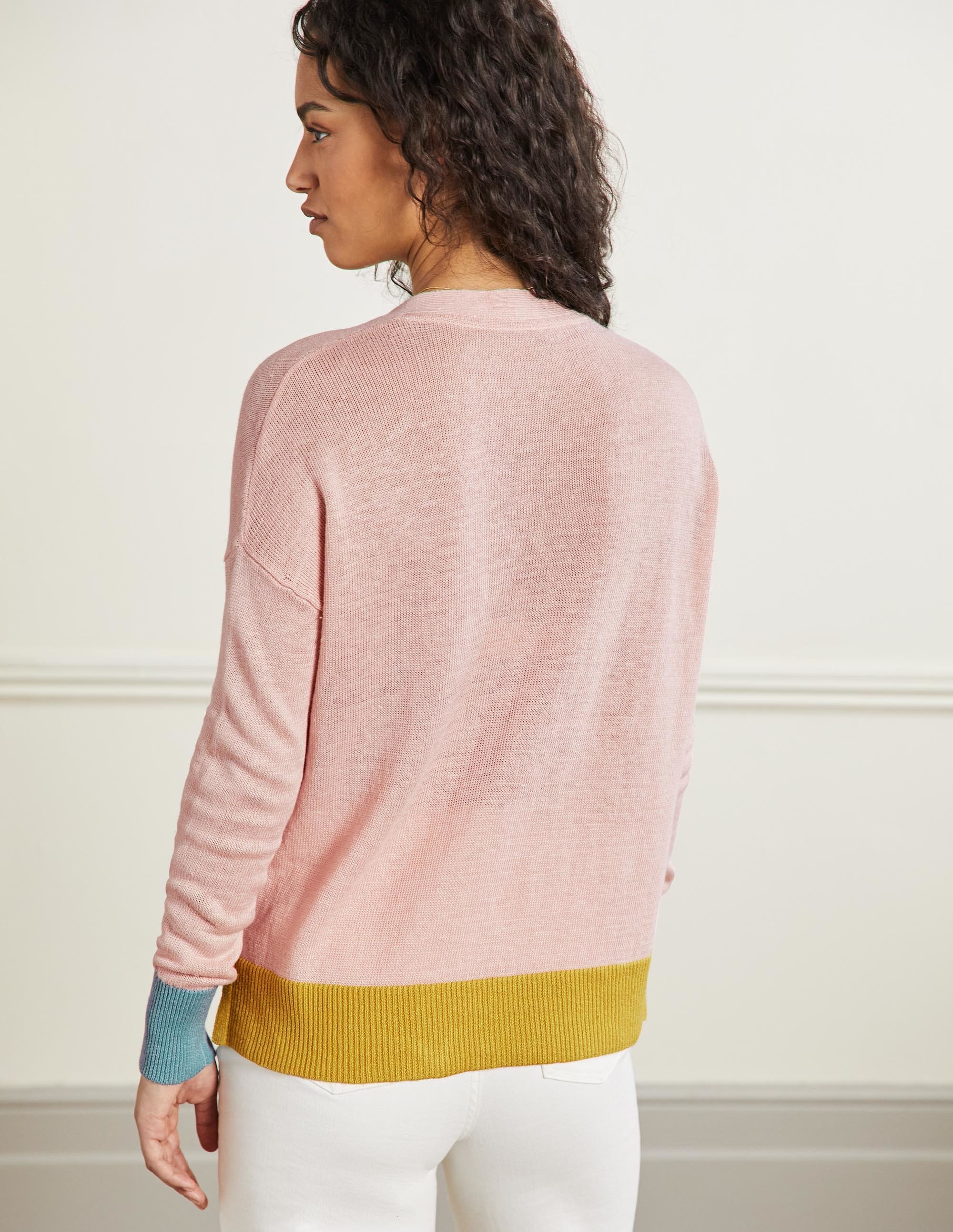 Colourblock Linen Cardigan-Milkshake Colourblock - Image 3