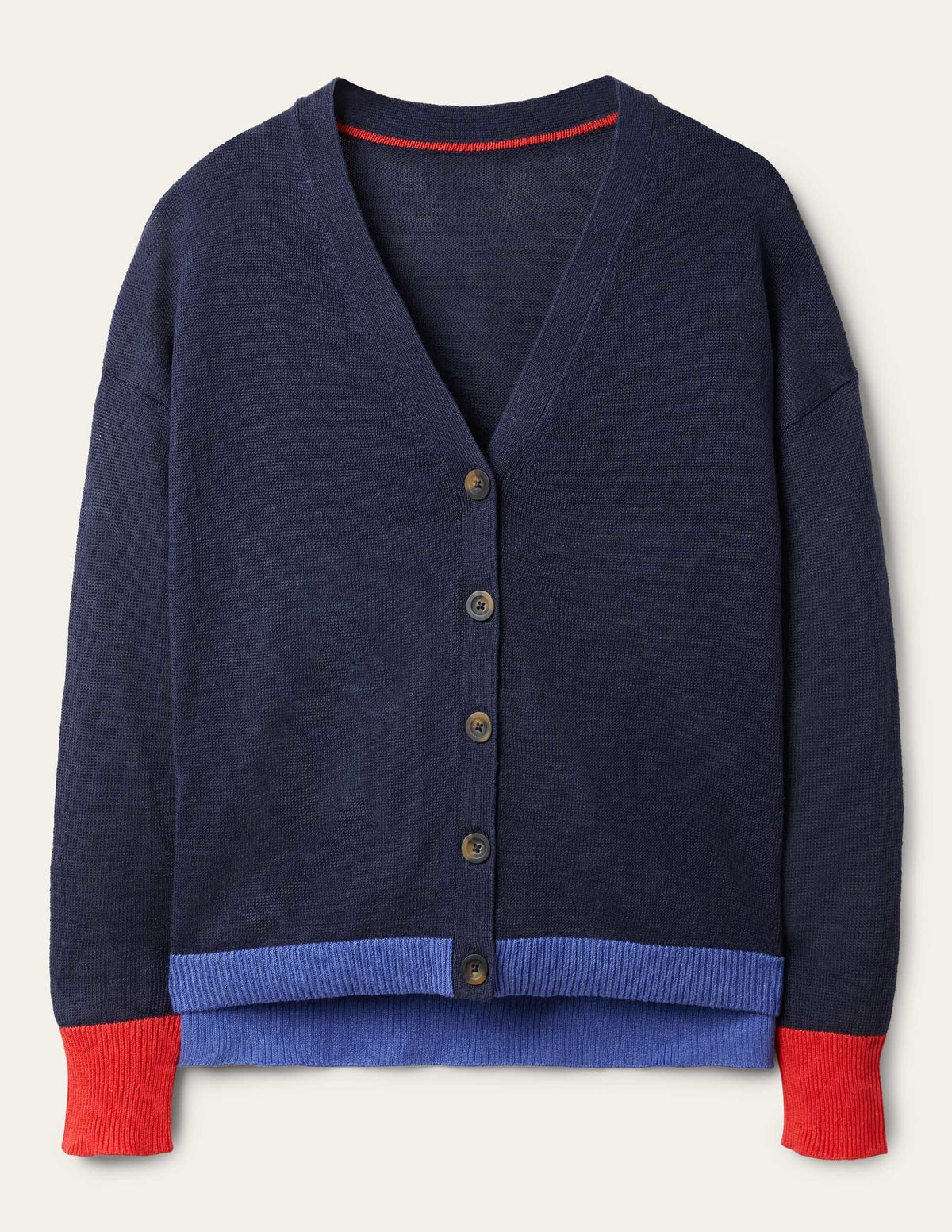 Colourblock Linen Cardigan-Navy Colourblock - Image 6