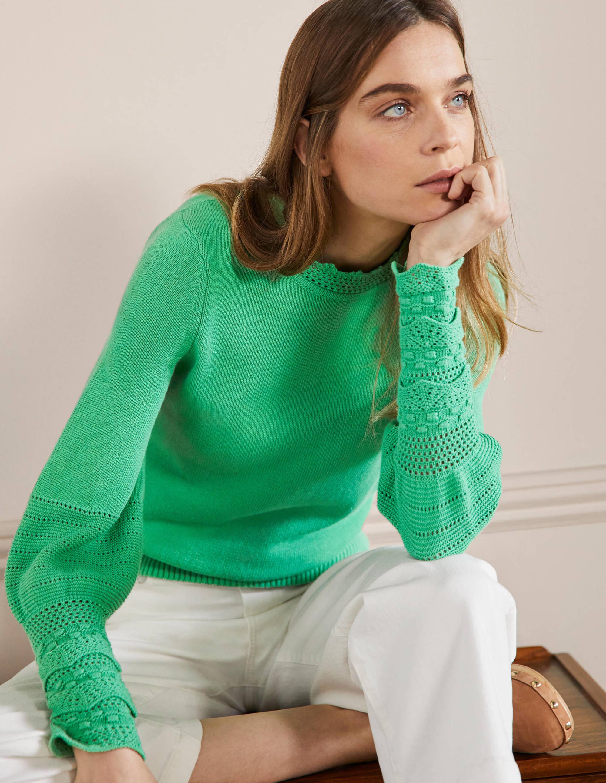 Sleeve Detail Knitted Jumper-Green Lagoon - Image 1