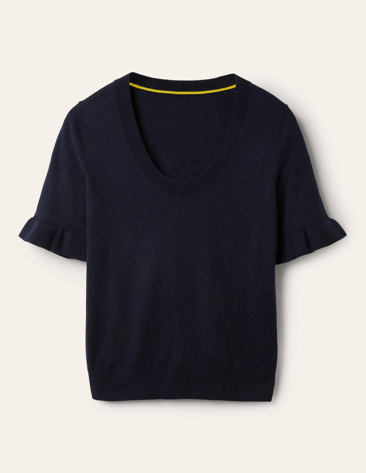 Frill Sleeve Knitted T-Shirt-Navy-5