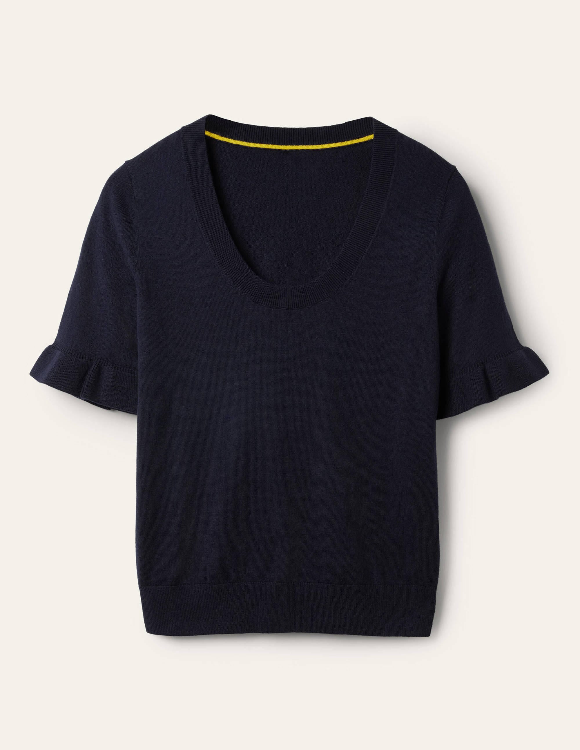 Frill Sleeve Knitted T-Shirt-Navy - Image 5