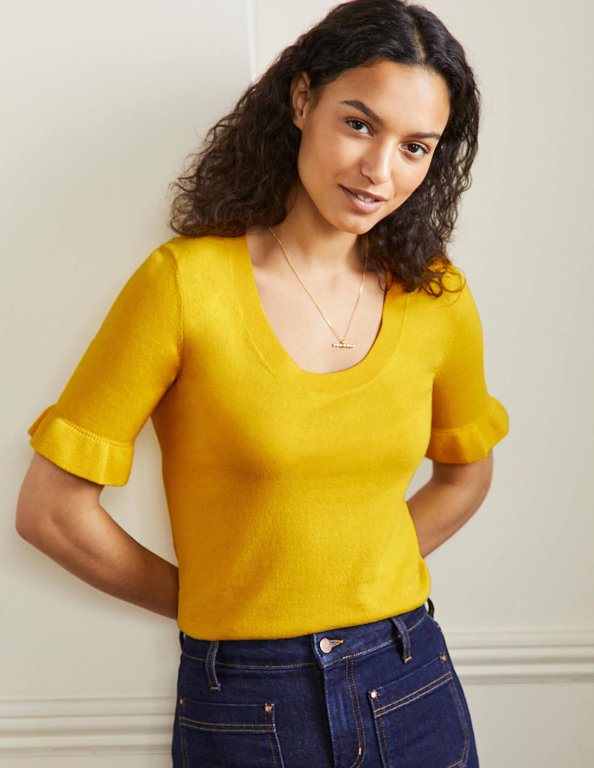 Frill Sleeve Knitted T-Shirt-Lemon Fizz - Image 1