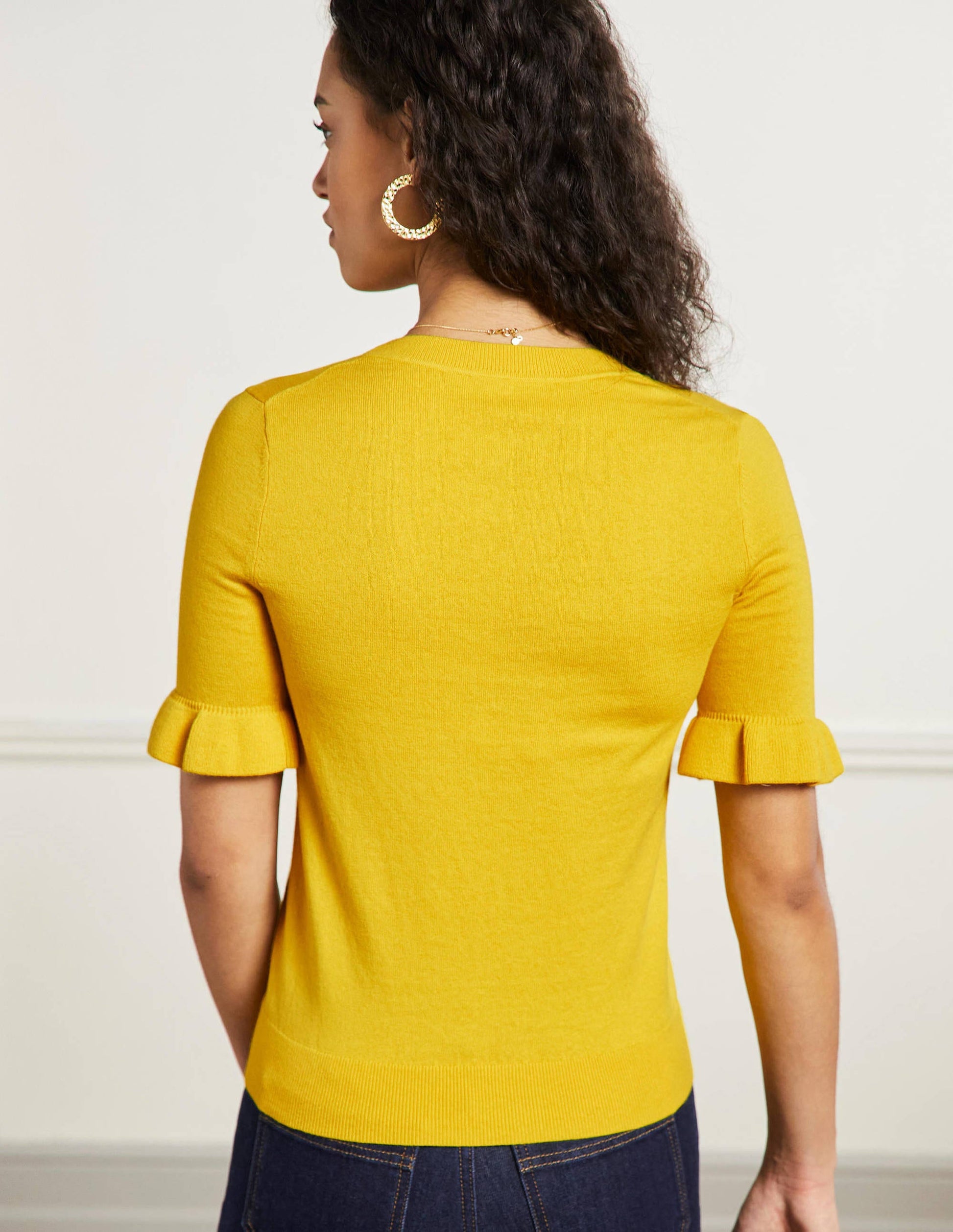 Frill Sleeve Knitted T-Shirt-Lemon Fizz-5