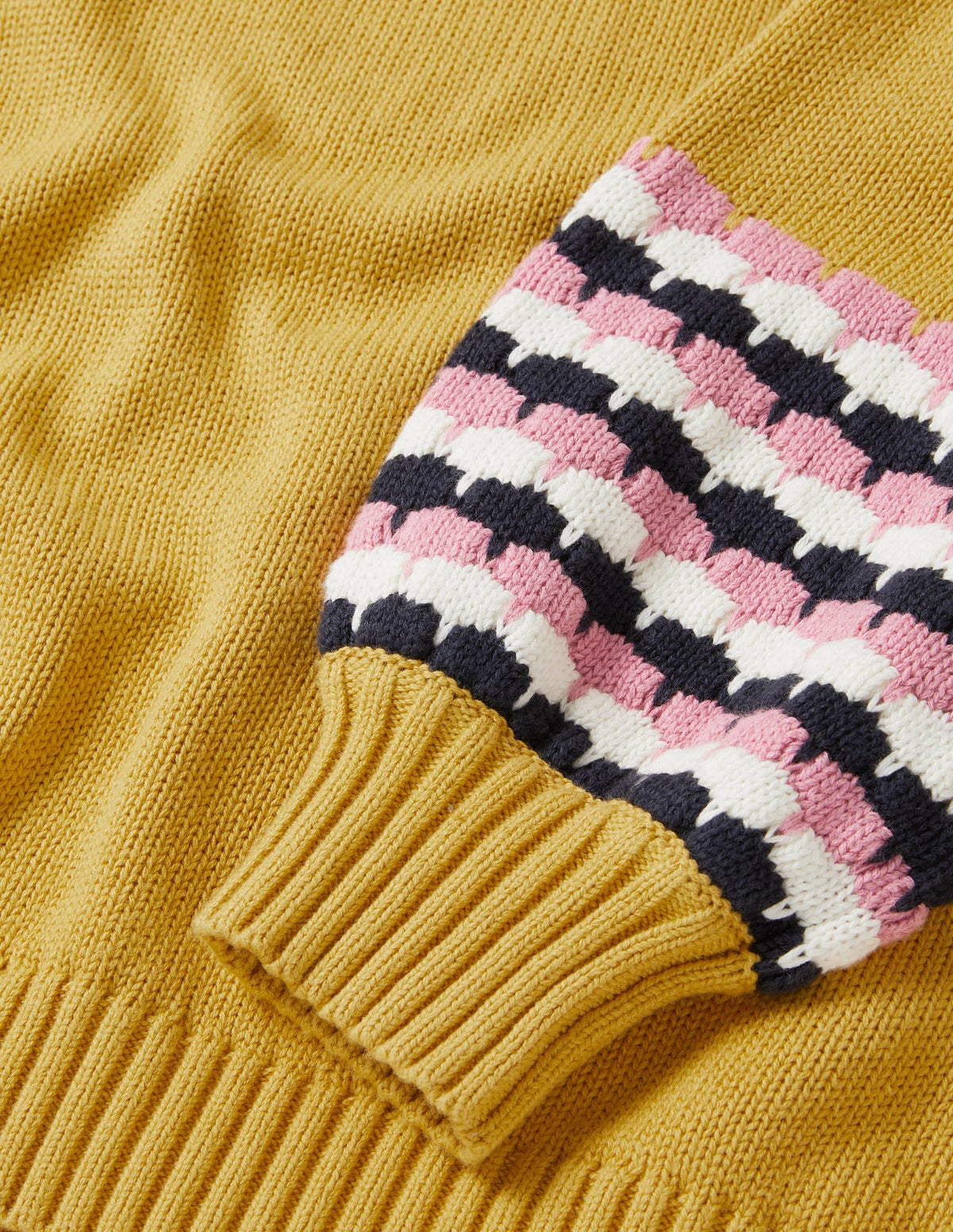 Stitch Cuff V-neck Jumper-Butter, Stripe - Image 6