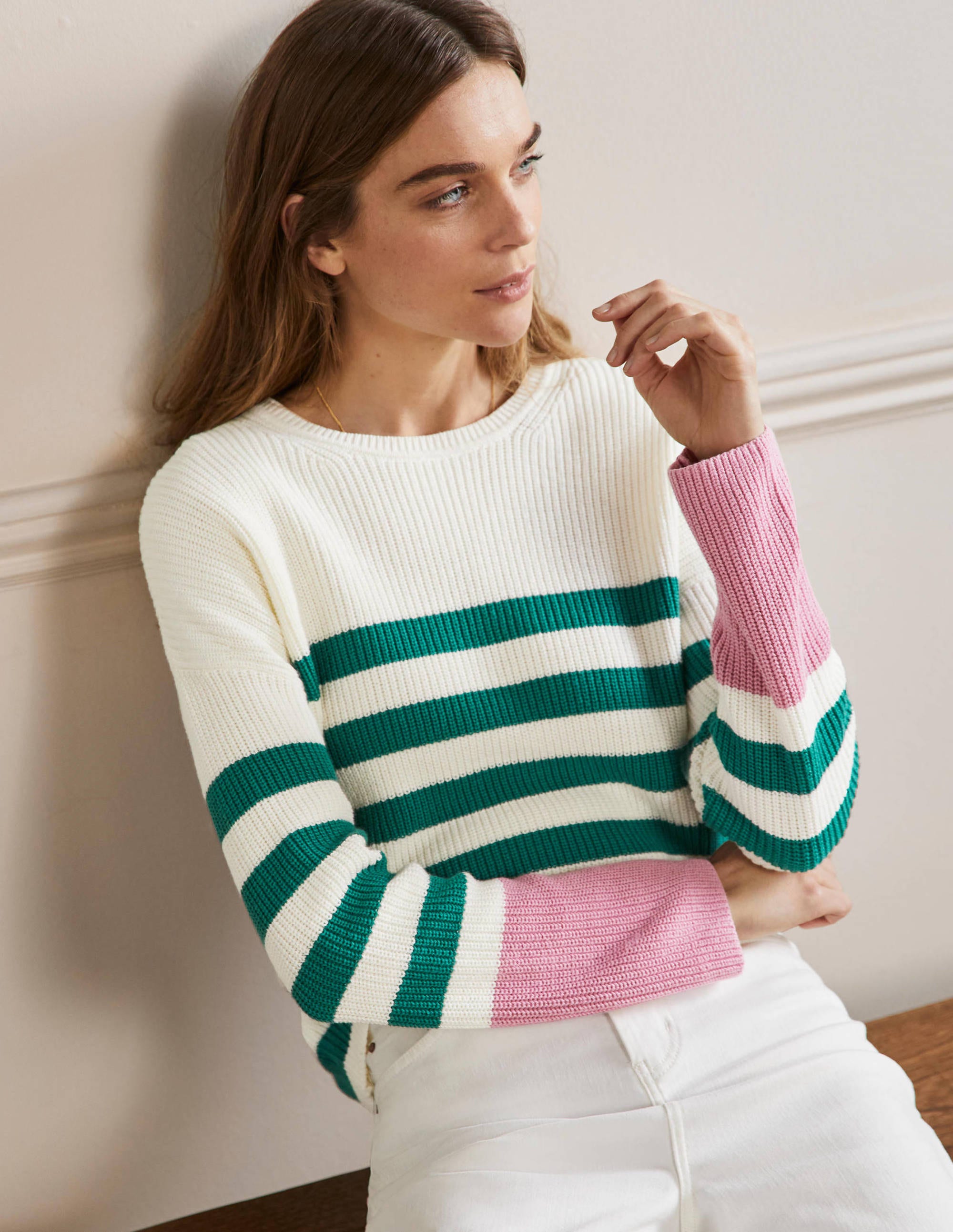 Striped Wide Sleeve Jumper-Shady Glade, Formica Pink - Image 1