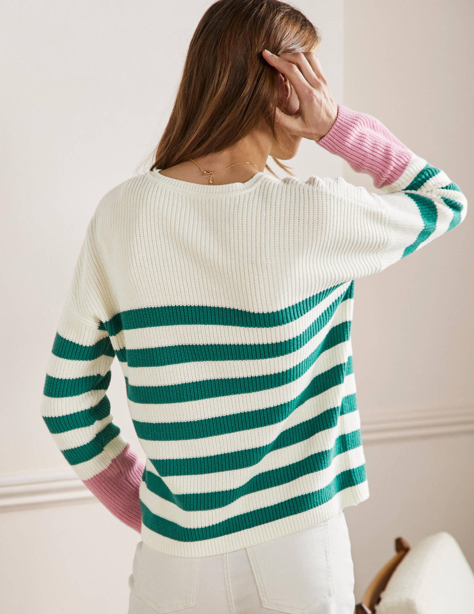 Striped Wide Sleeve Jumper-Shady Glade, Formica Pink-3