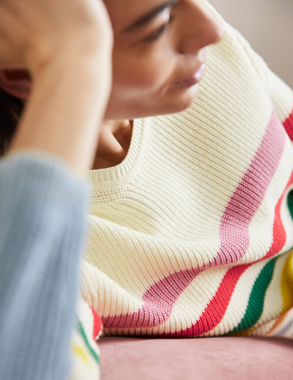 Striped Wide Sleeve Jumper-Ivory, Rainbow Stripe-2
