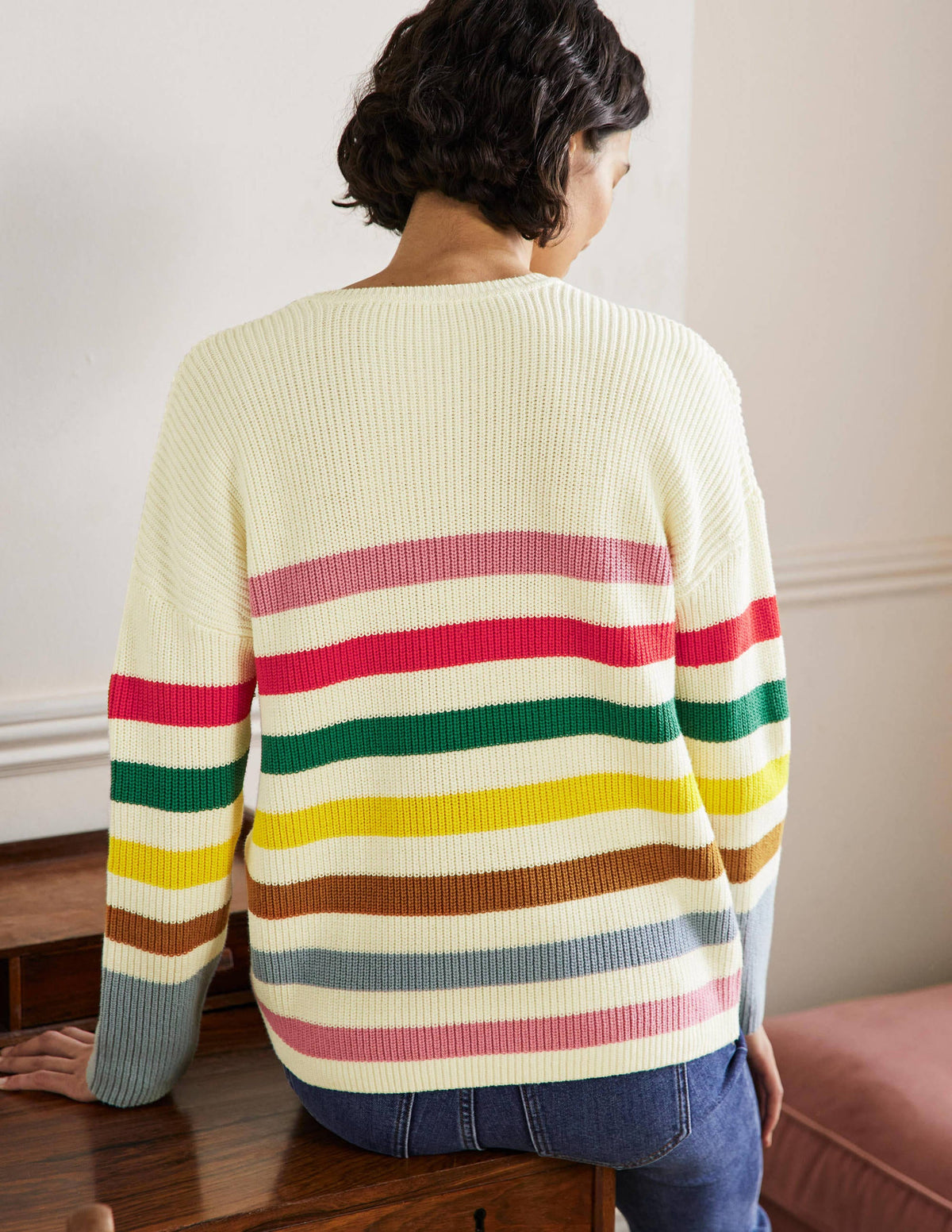Striped Wide Sleeve Jumper-Ivory, Rainbow Stripe-3