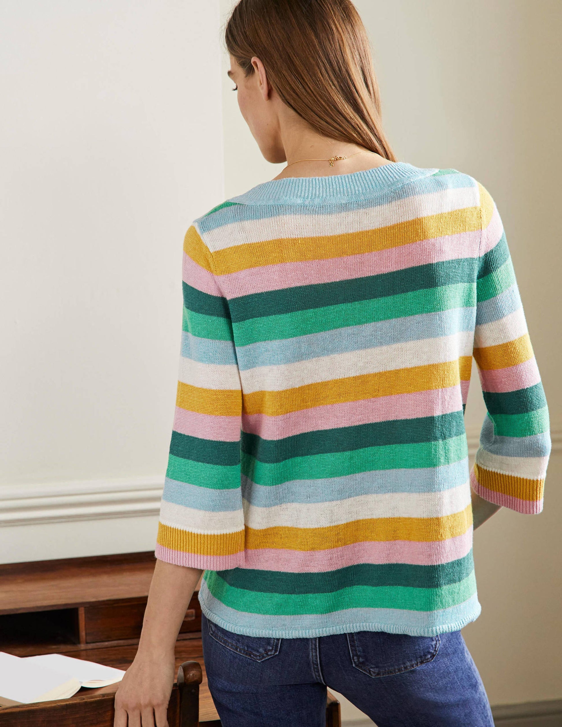 Relaxed Linen Jumper-Shady Glade, Green Rainbow-3