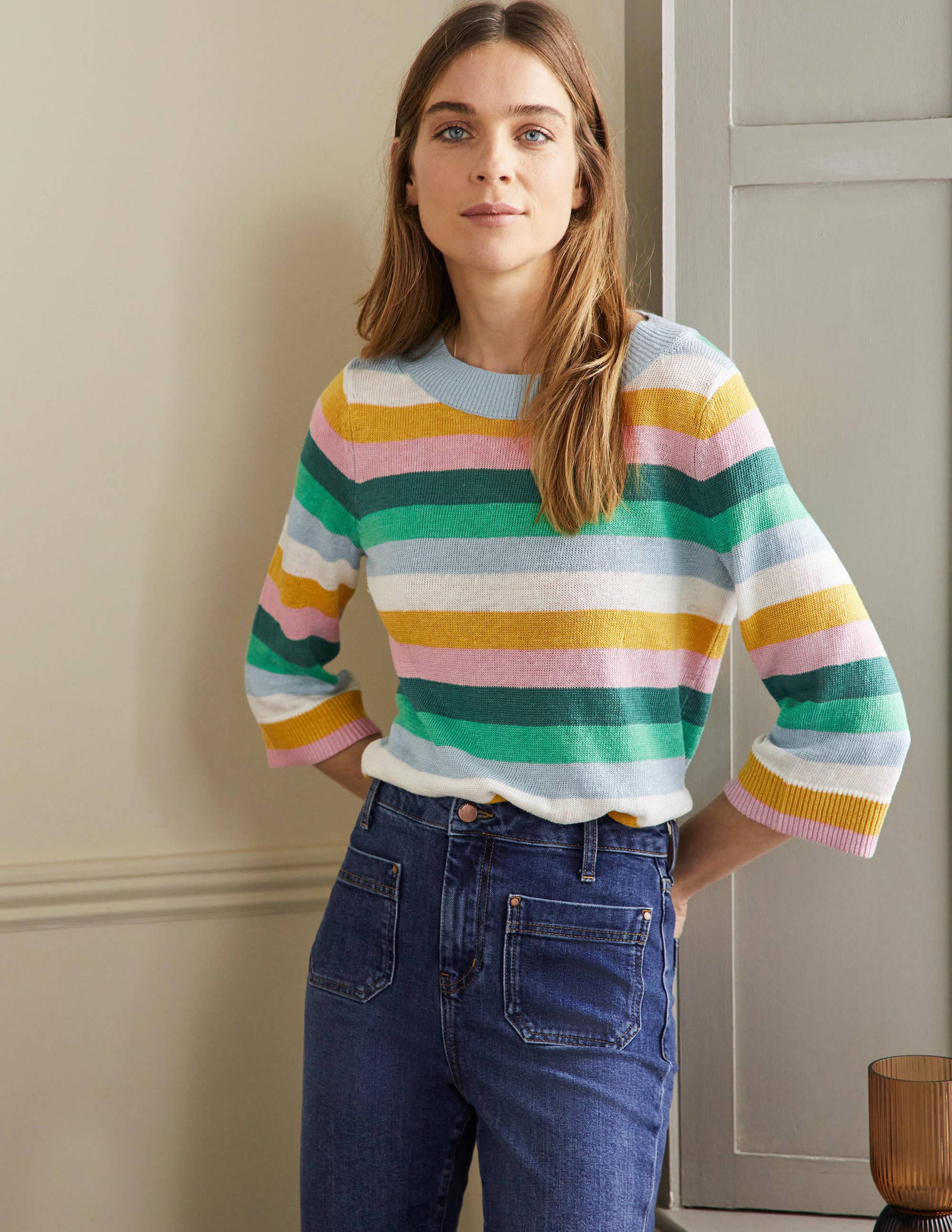 Relaxed Linen Jumper-Shady Glade, Green Rainbow - Image 4