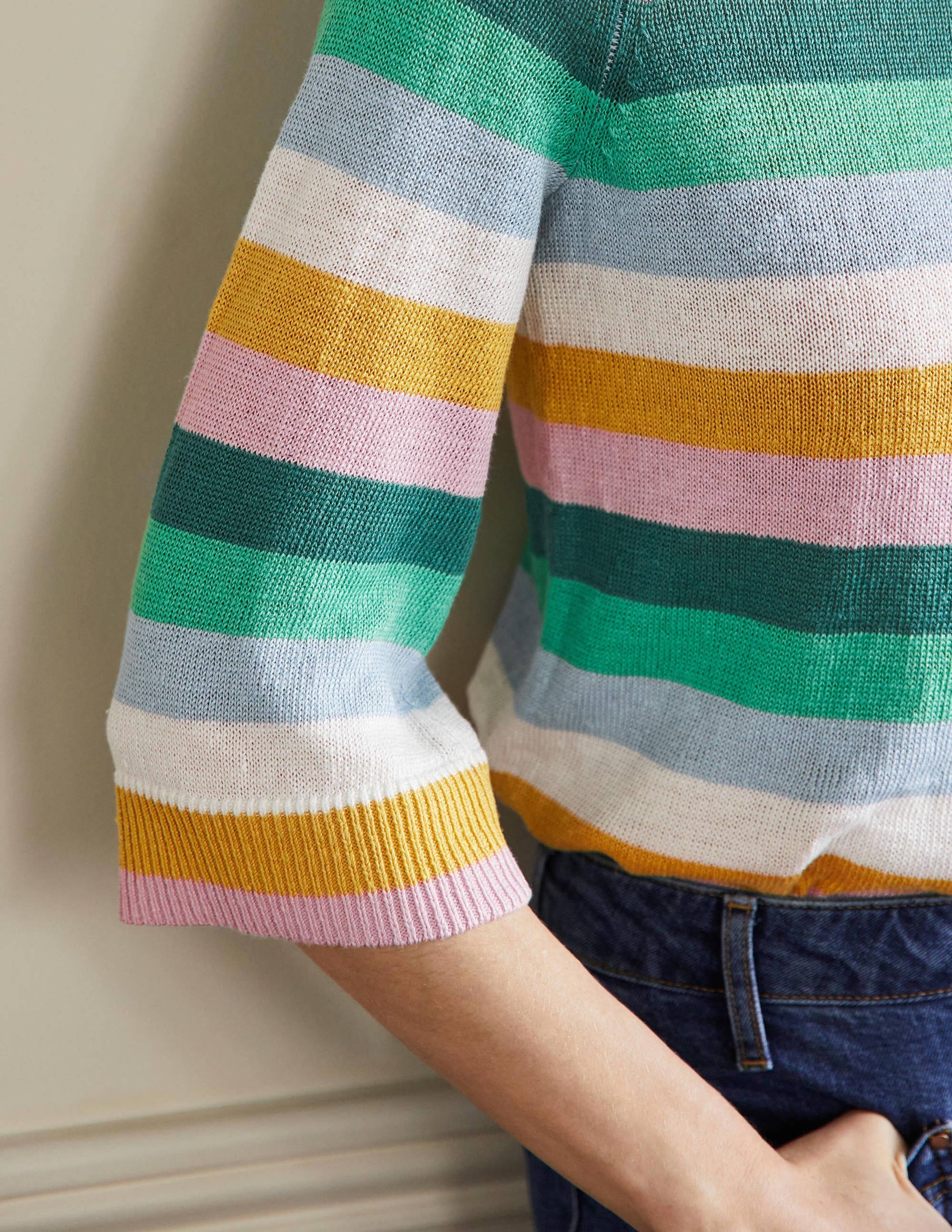 Relaxed Linen Jumper-Shady Glade, Green Rainbow-5
