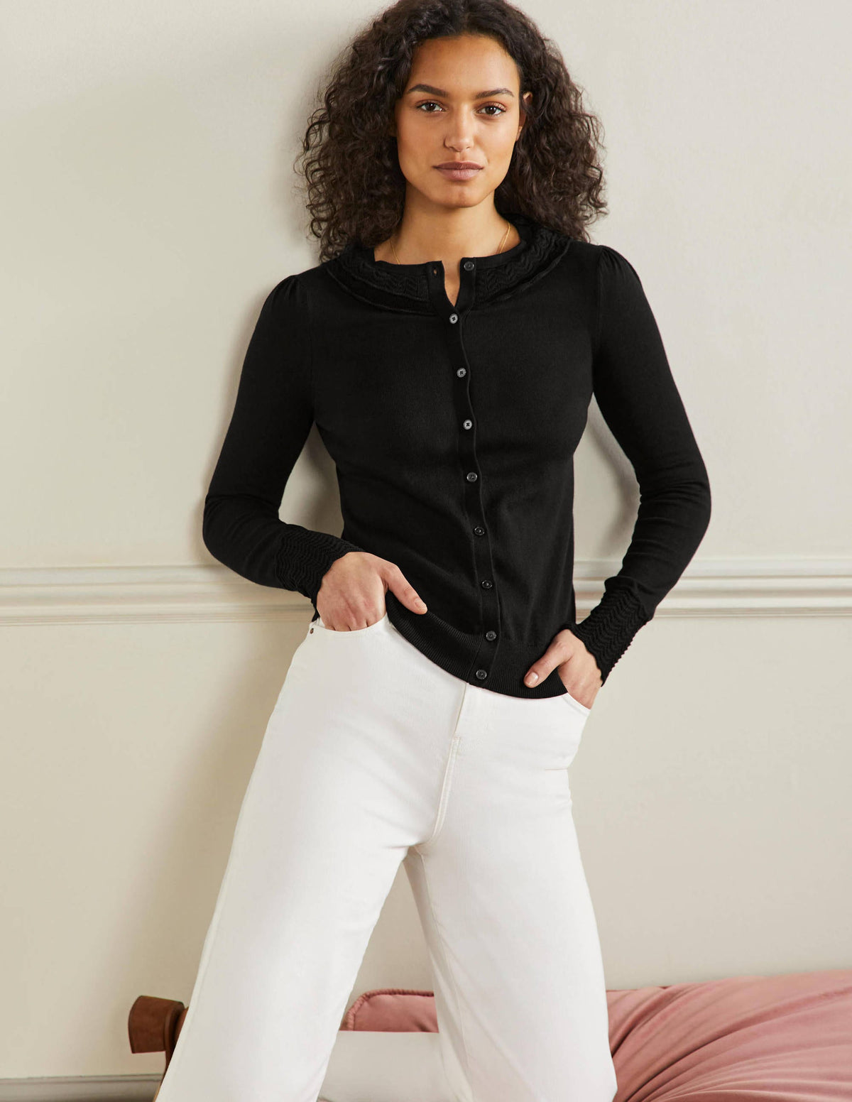 Collar Detail Cardigan-Black-1
