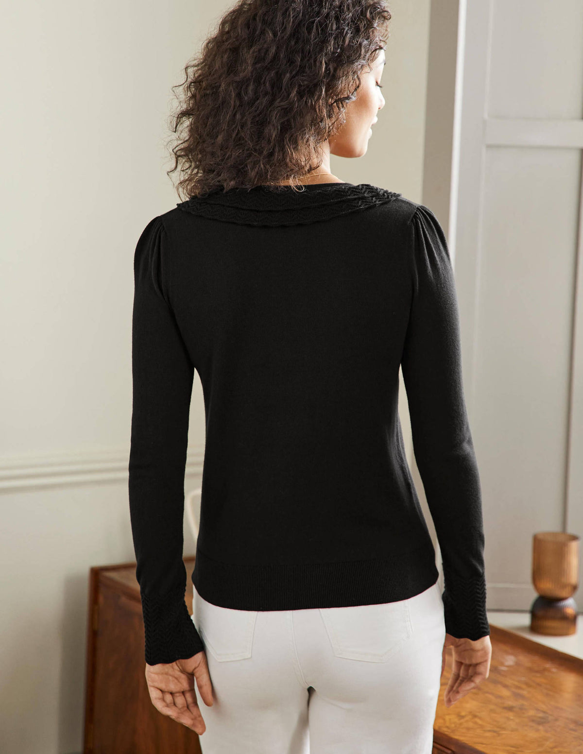 Collar Detail Cardigan-Black - Image 3