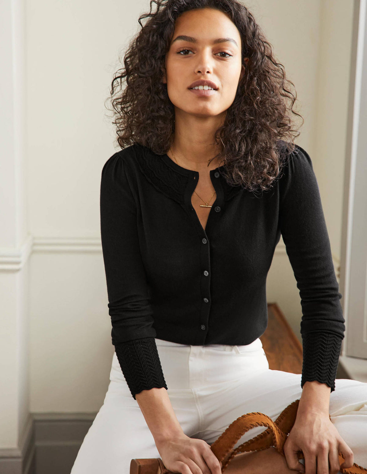 Collar Detail Cardigan-Black - Image 4