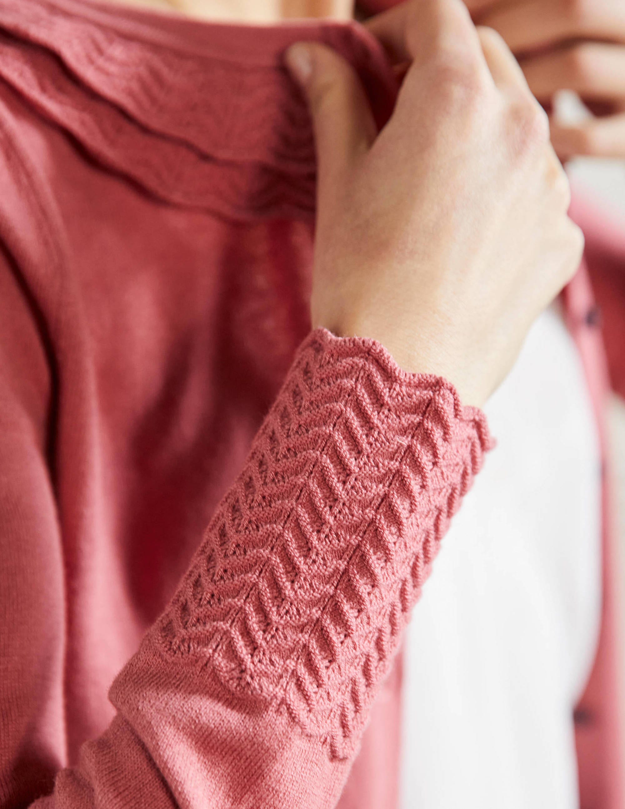 Collar Detail Cardigan-Dusty Red - Image 2
