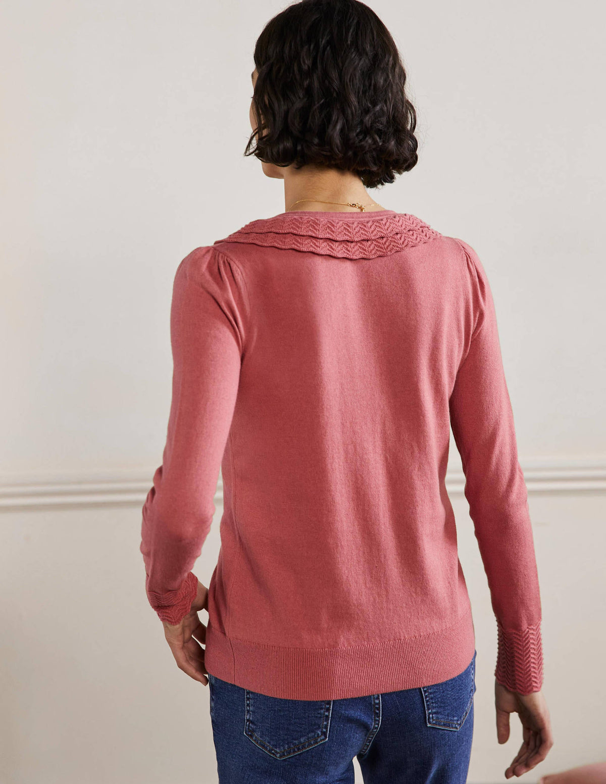 Collar Detail Cardigan-Dusty Red - Image 3