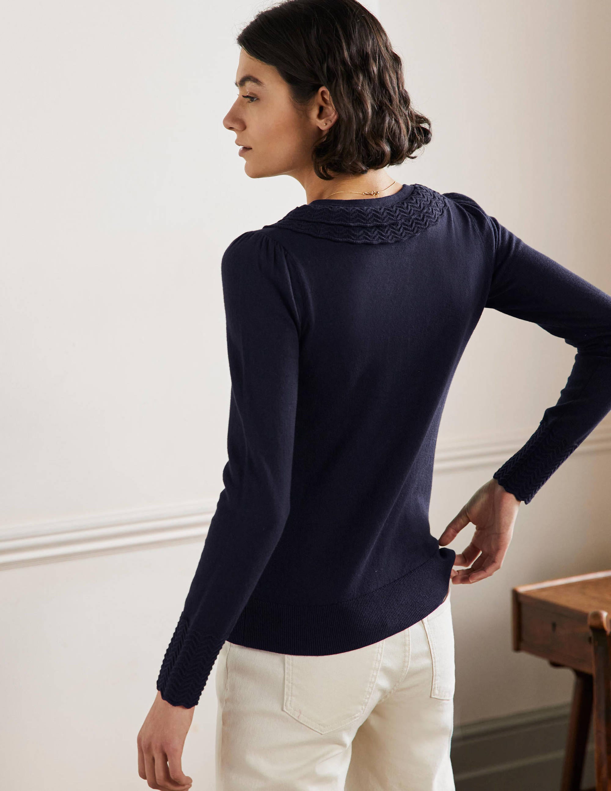 Collar Detail Cardigan-Navy - Image 3