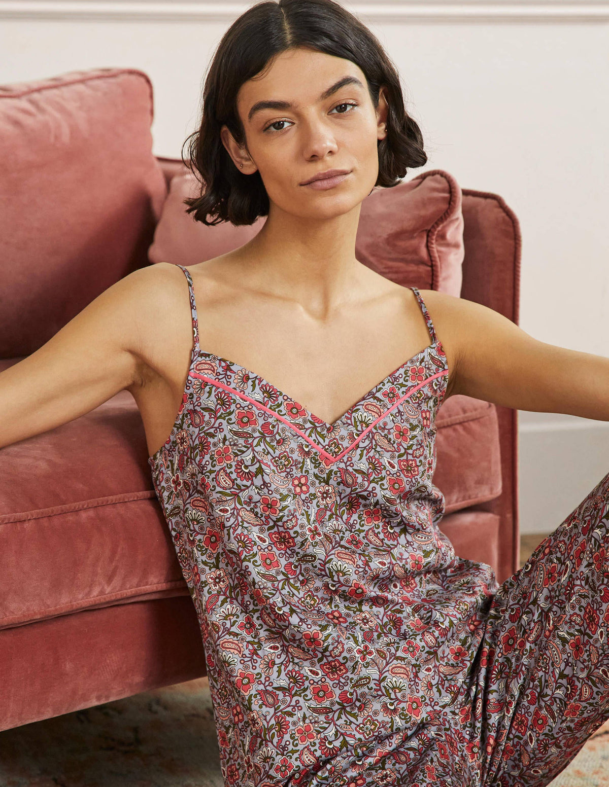 V-neck Cami Pyjama Top-Blue/Ivory Oriental Paradise - Image 4