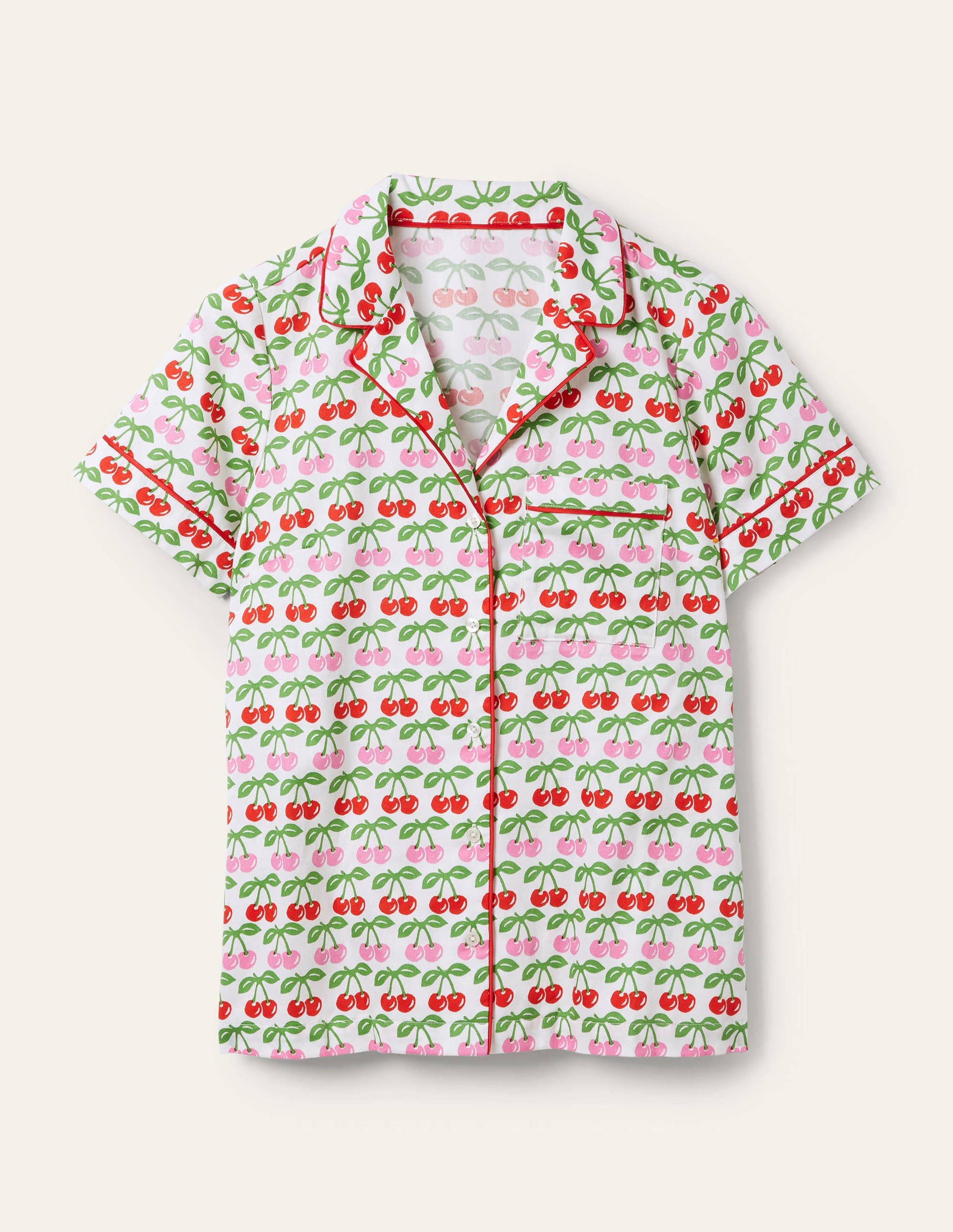 Short Sleeve Pyjama Shirt-Molly Mahon Ivory Cherries-5