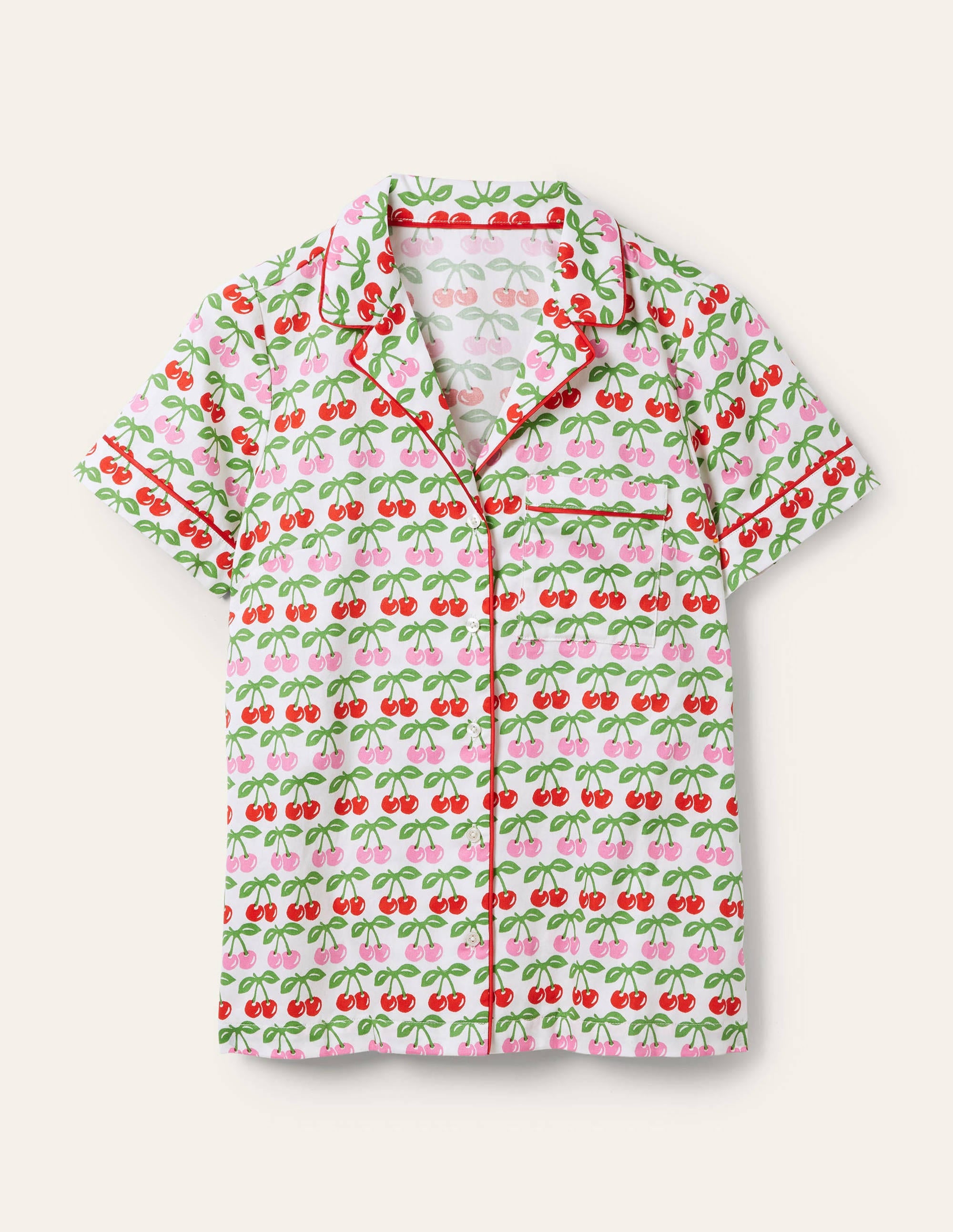 Short Sleeve Pyjama Shirt-Molly Mahon Ivory Cherries - Image 5