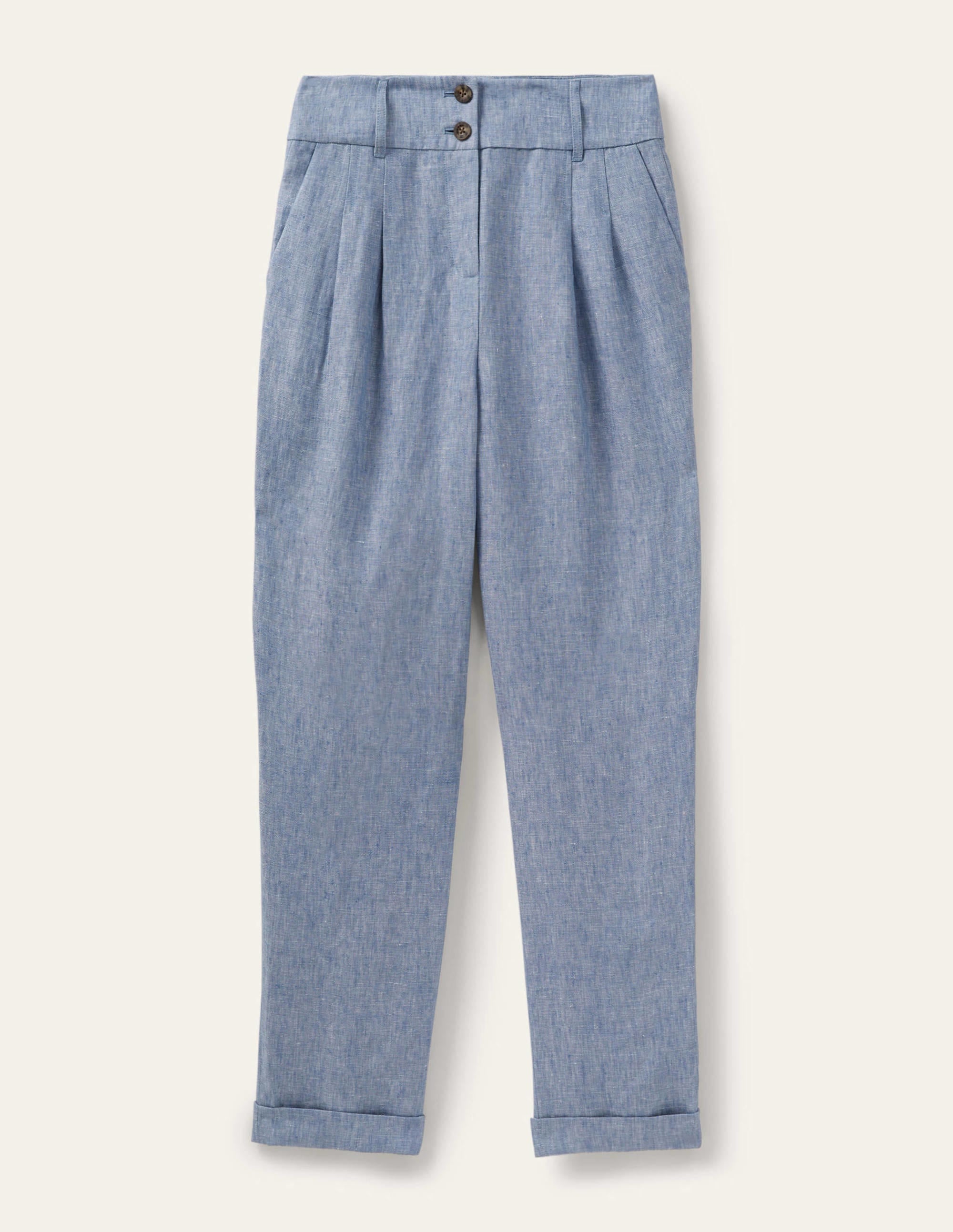 Turn Up Linen Trousers-Grey Blue Chambray - Image 6