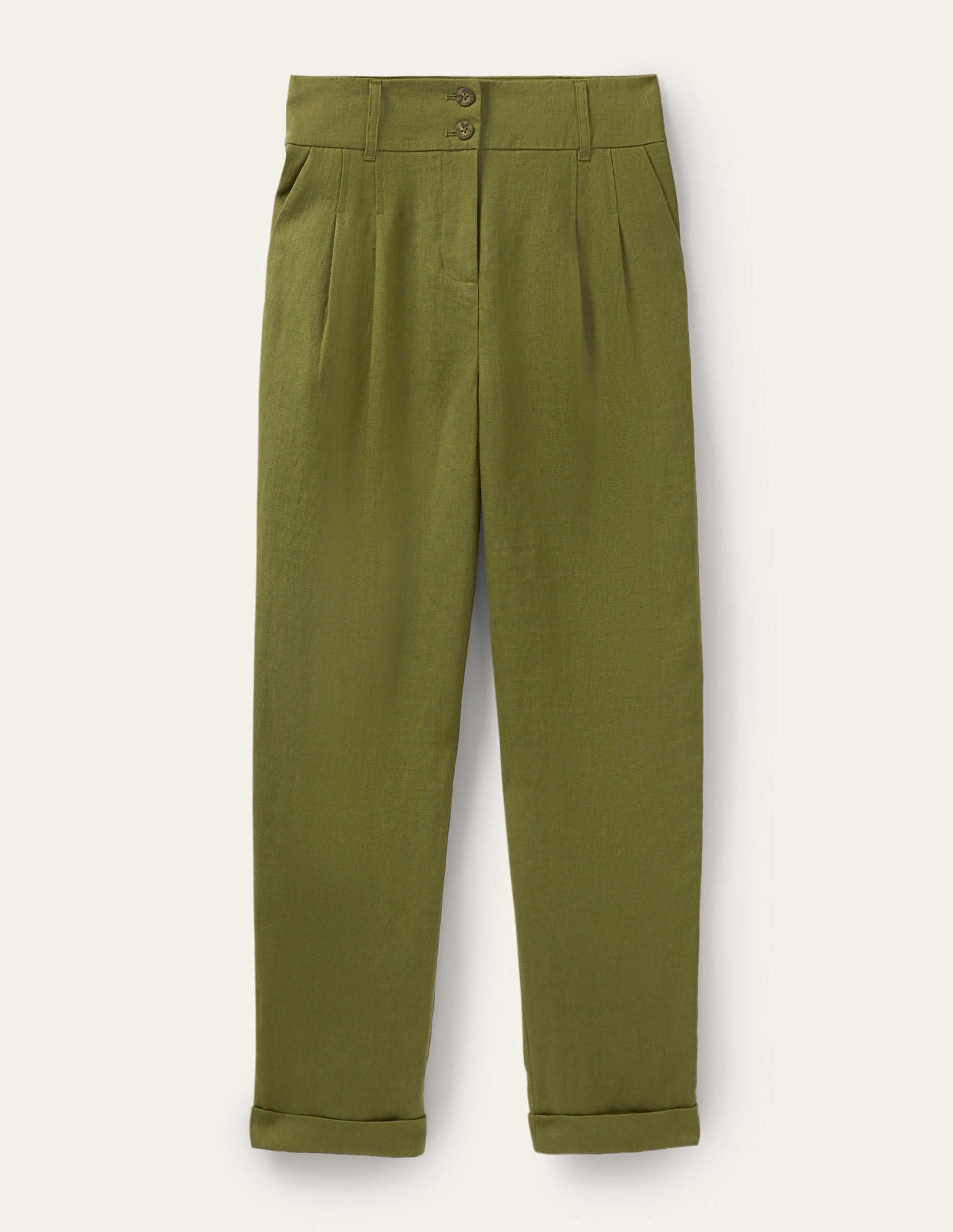Turn Up Linen Trousers-Pea Green-5