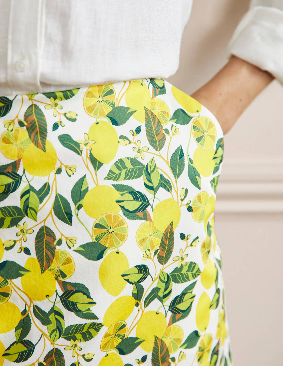 Printed A-line Mini Skirt-Ivory, Lemon Vine - Image 2