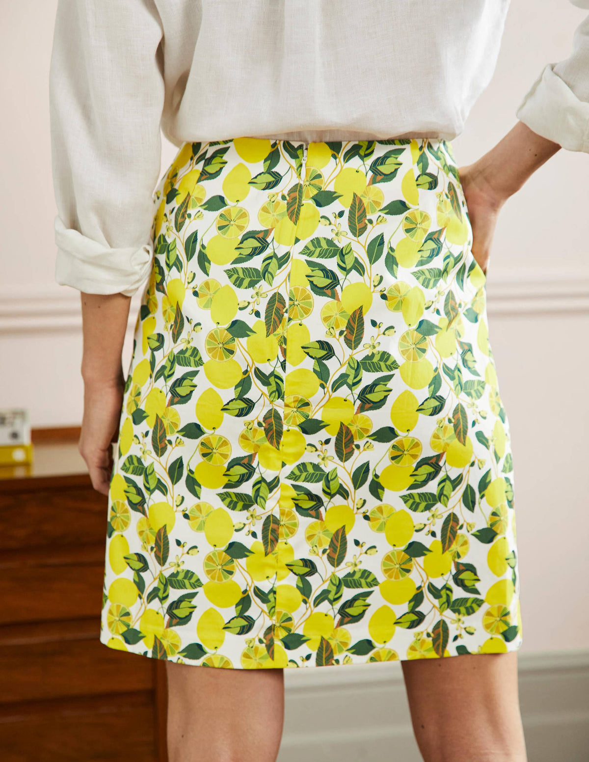 Printed A-line Mini Skirt-Ivory, Lemon Vine - Image 3