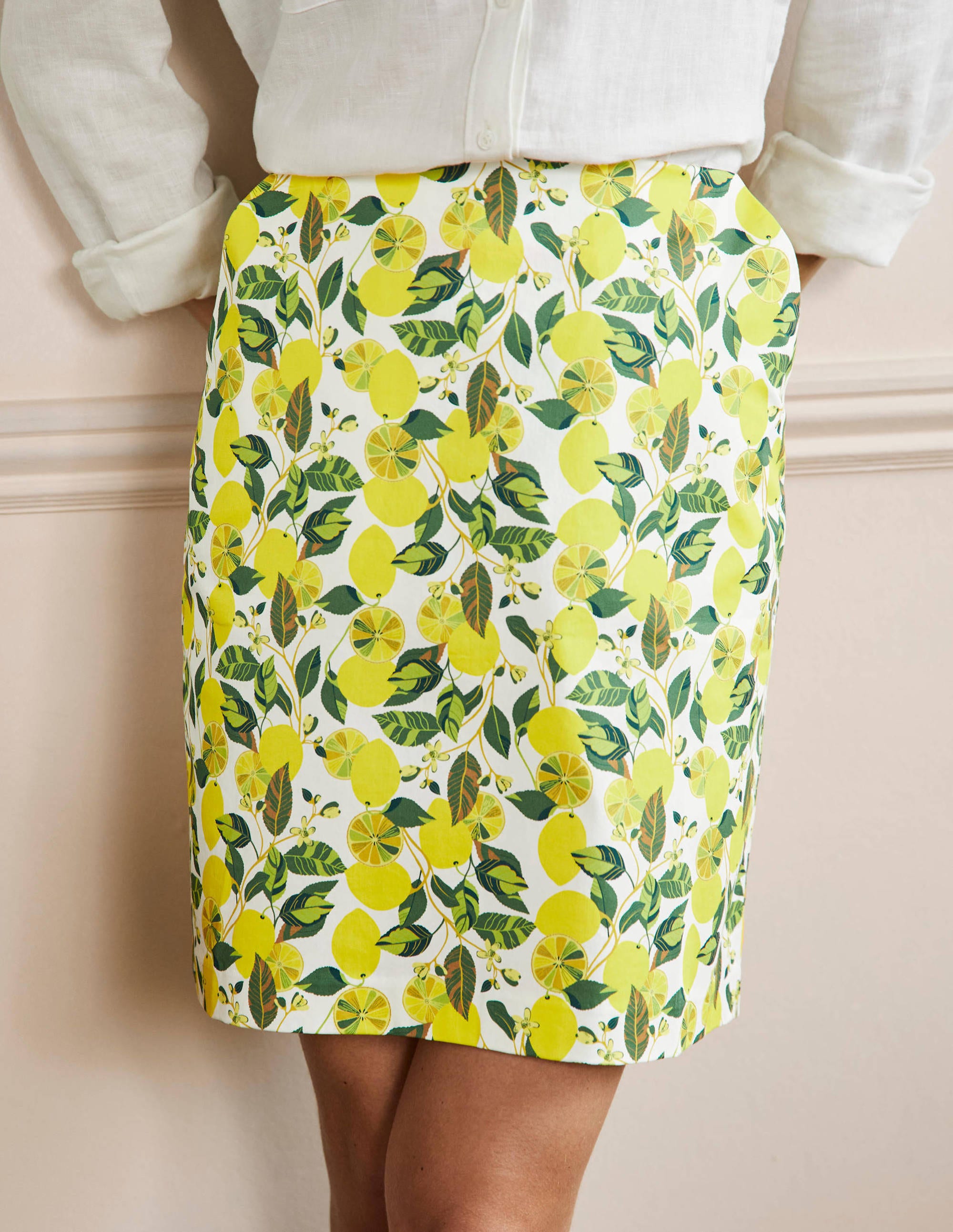 Printed A-line Mini Skirt-Ivory, Lemon Vine - Image 4