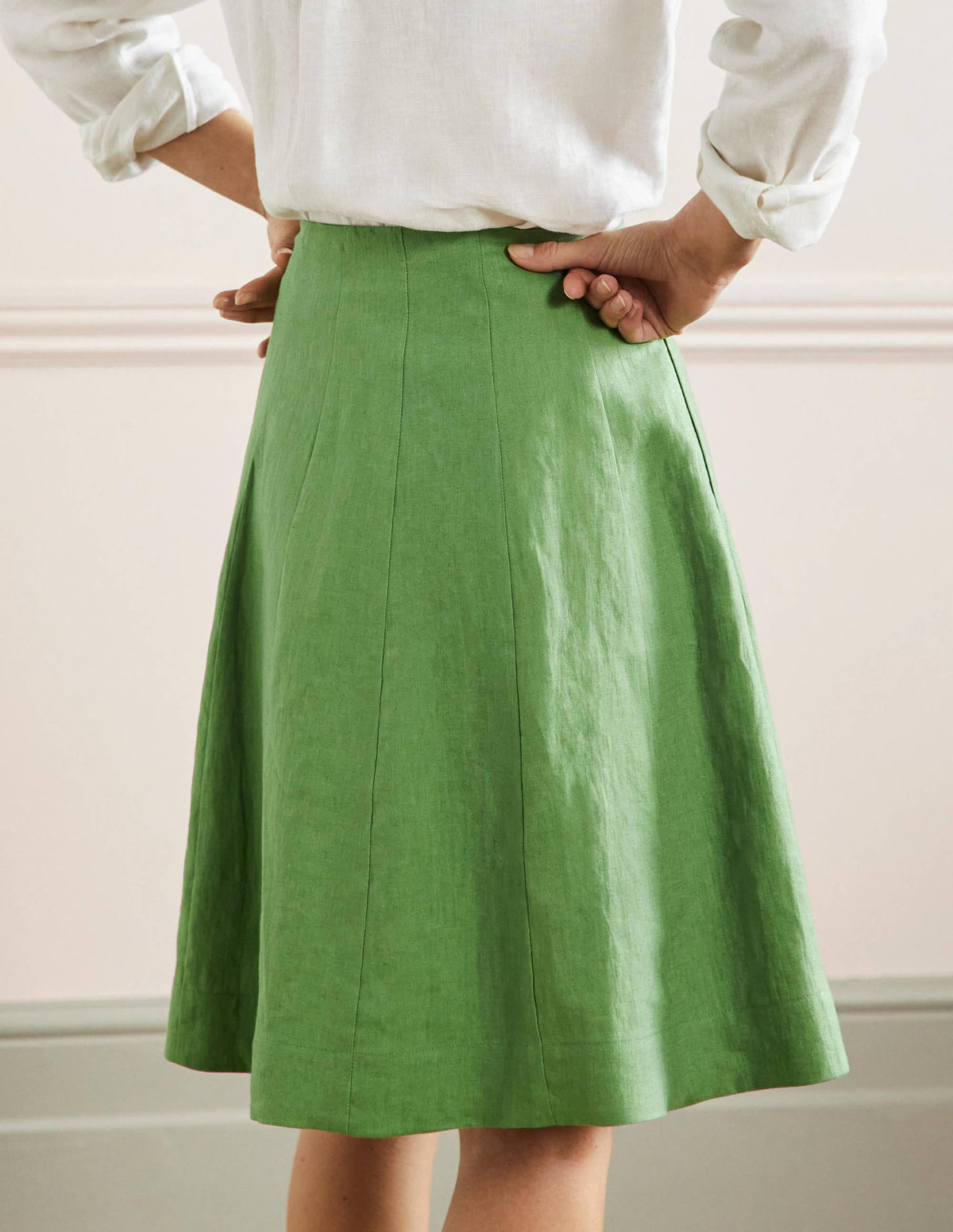 Panelled Linen Mini Skirt-English Ivy Green - Image 3