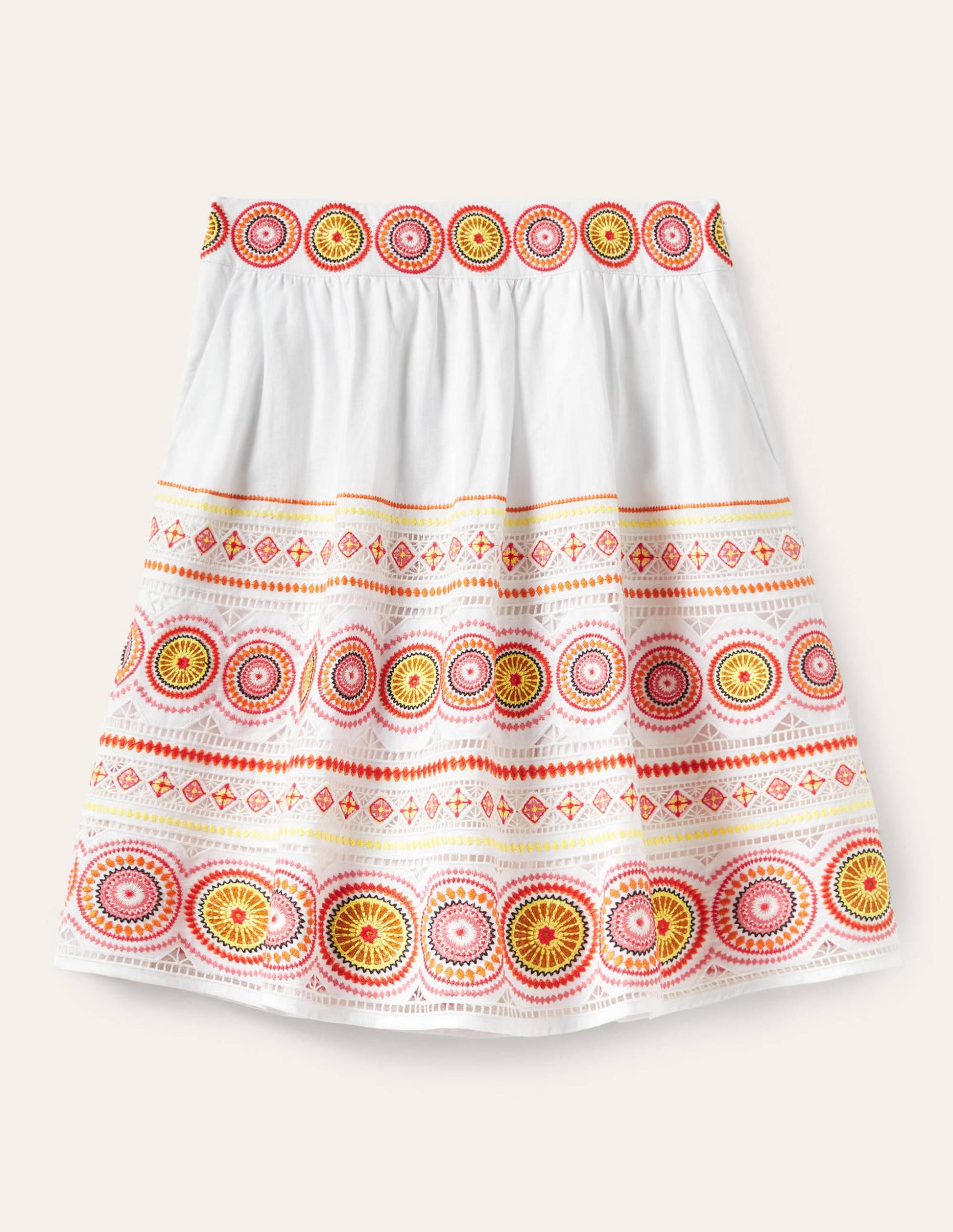 Tamsin Embroidered Linen Skirt-White, Embroidery-6