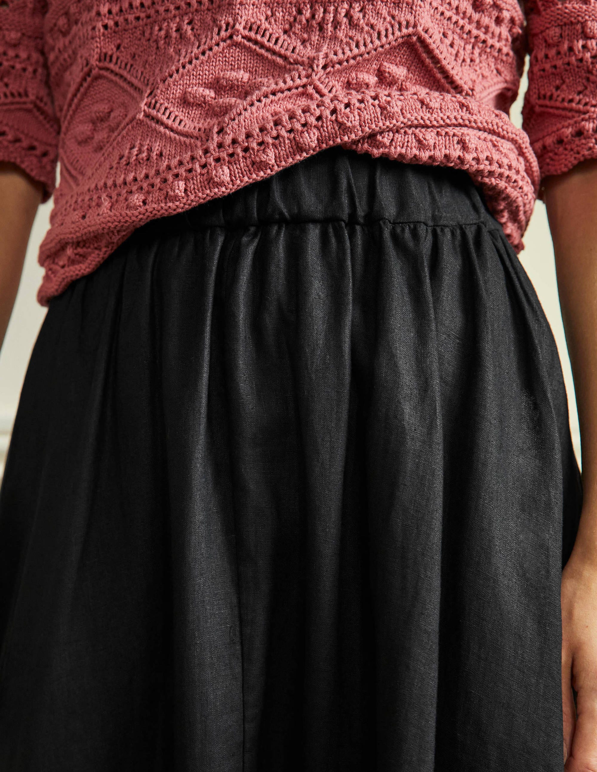Pull-on Linen Maxi Skirt-Black - Image 2