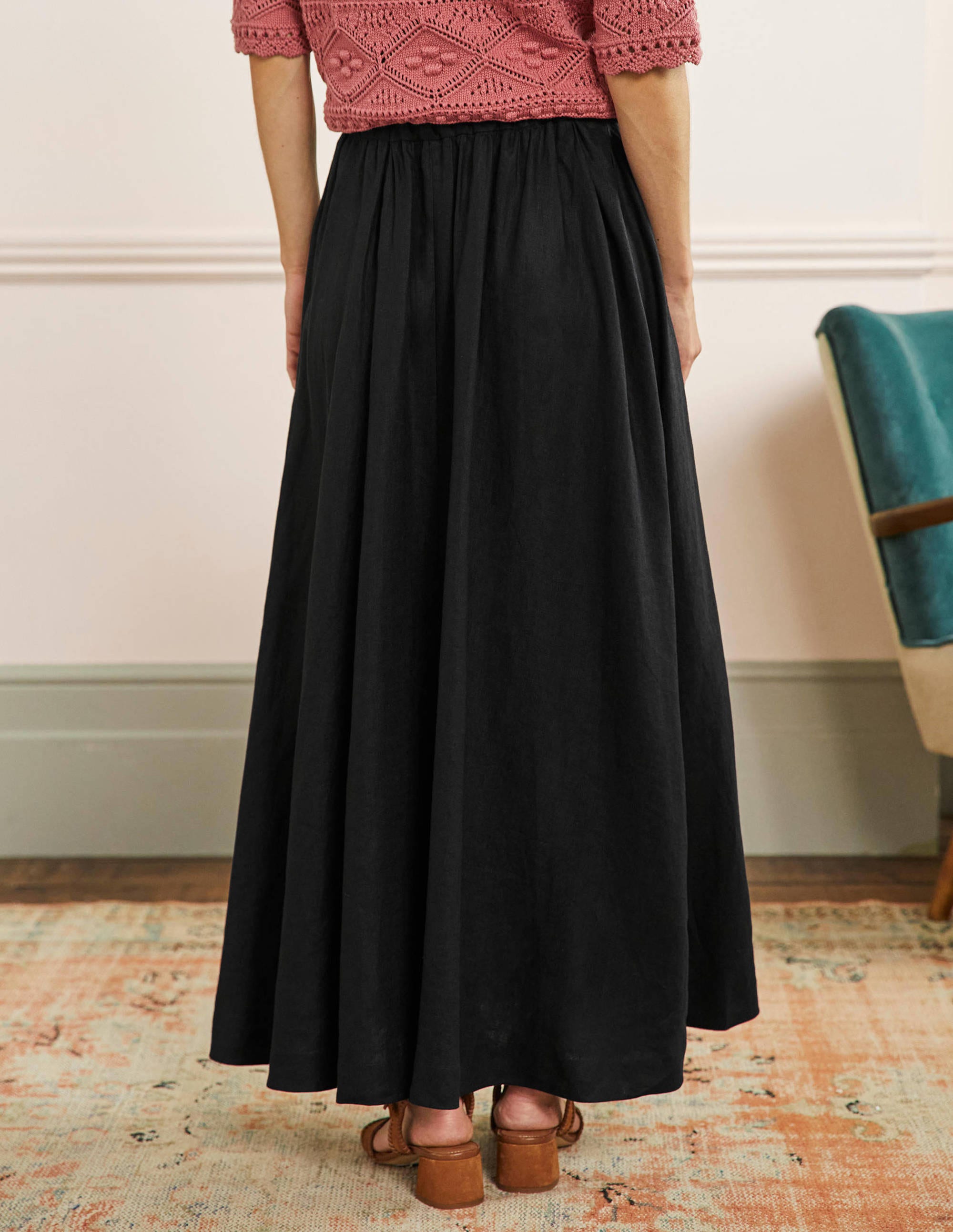 Pull-on Linen Maxi Skirt-Black - Image 3