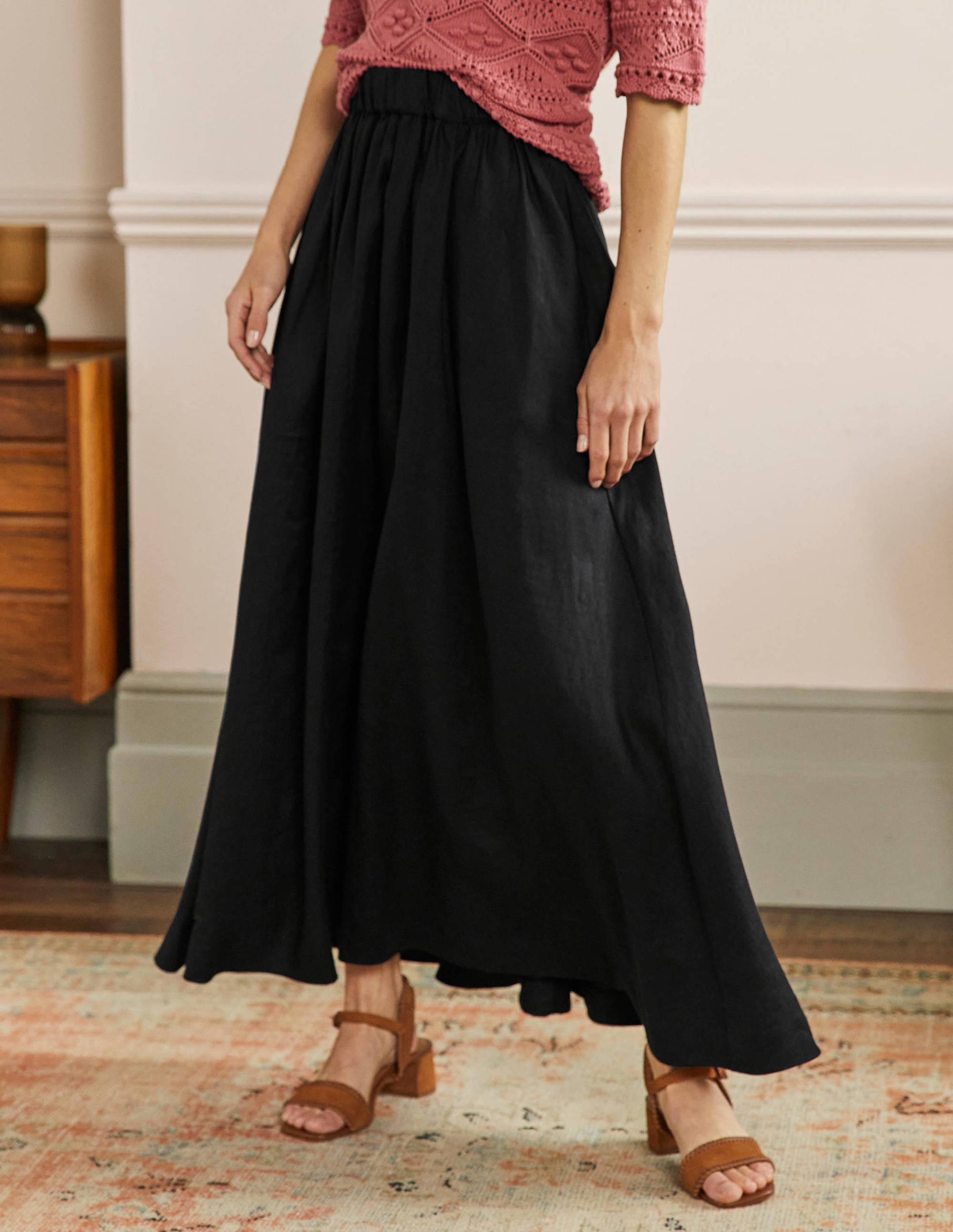 Pull-on Linen Maxi Skirt-Black - Image 4