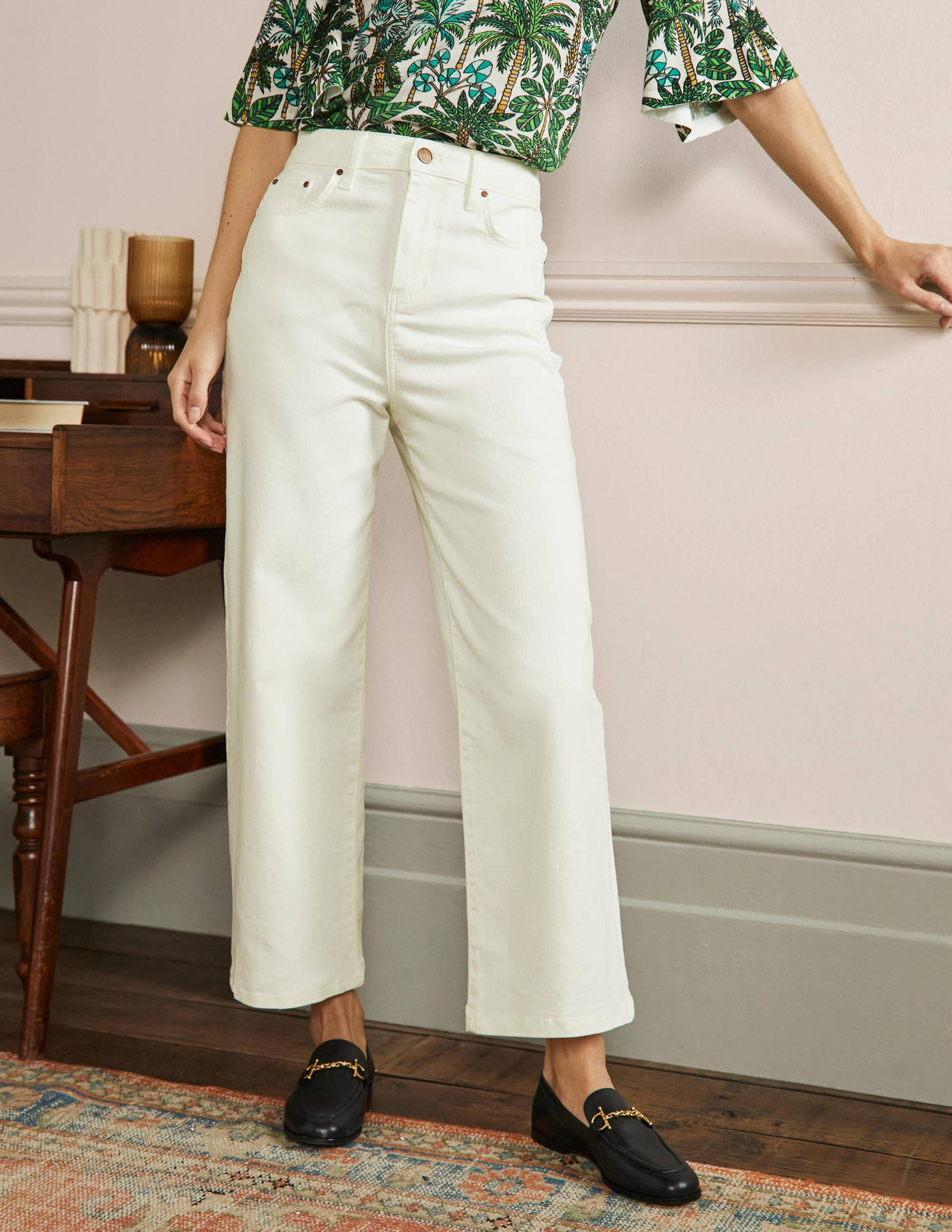 Cropped Wide Leg Jeans-Ecru - Image 8