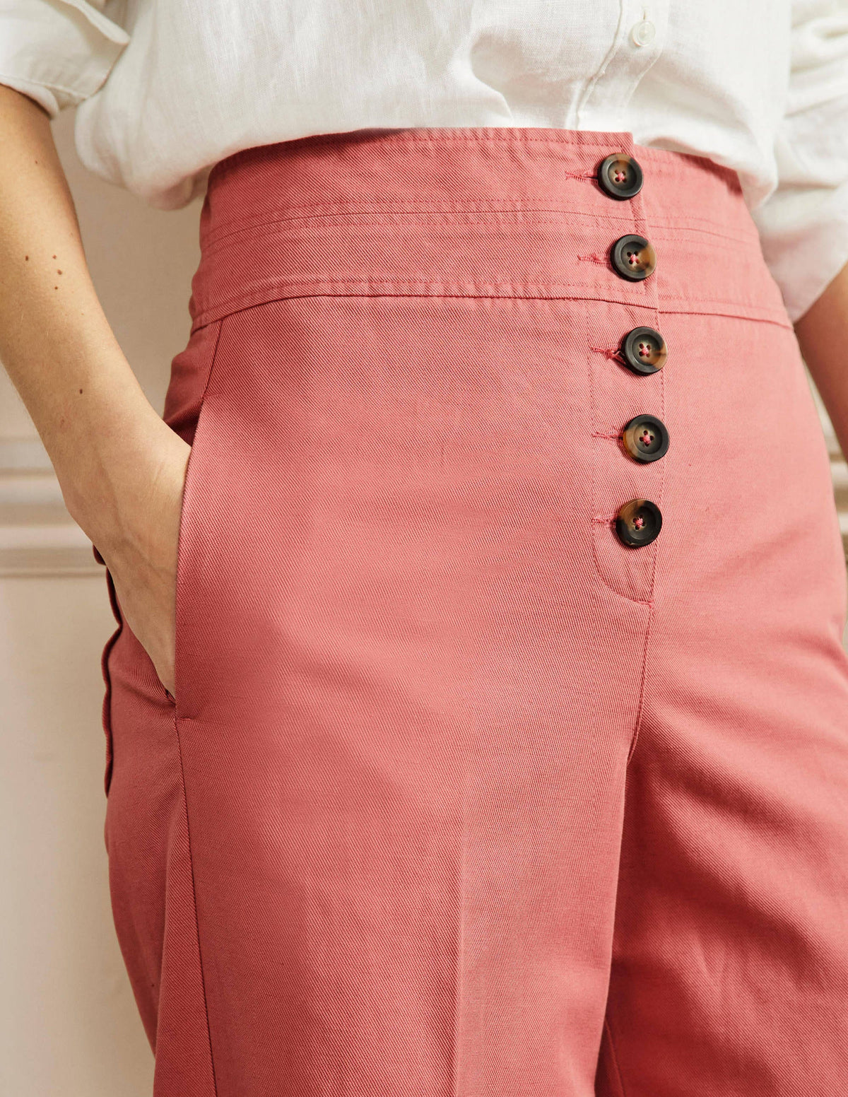 High Waist Wide Leg Trousers-Dusty Red - Image 2