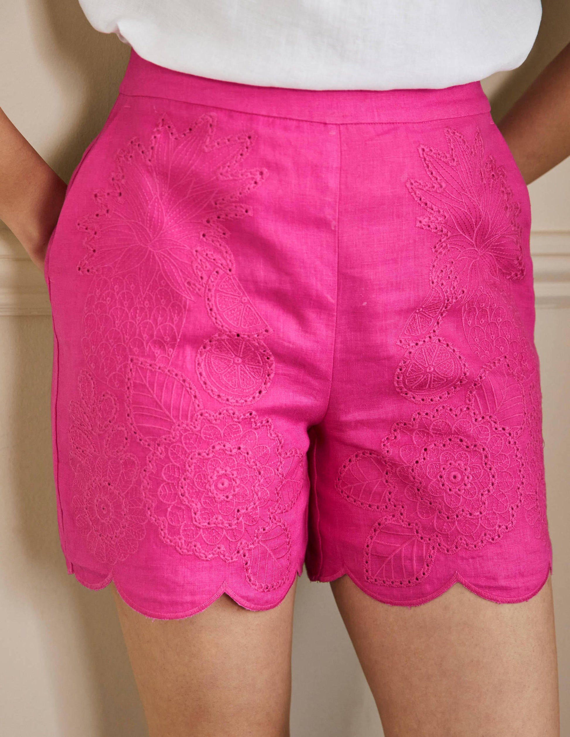 Tamsin Embroidered Shorts-Party Pink, Tropical Broderie-2