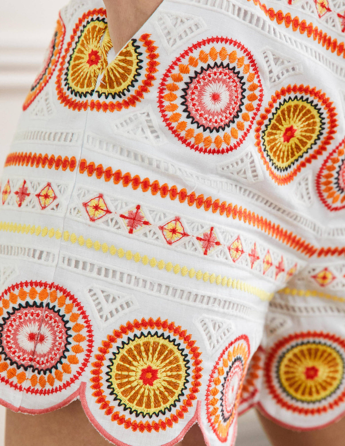 Tamsin Embroidered Shorts-White, Embroidered - Image 2