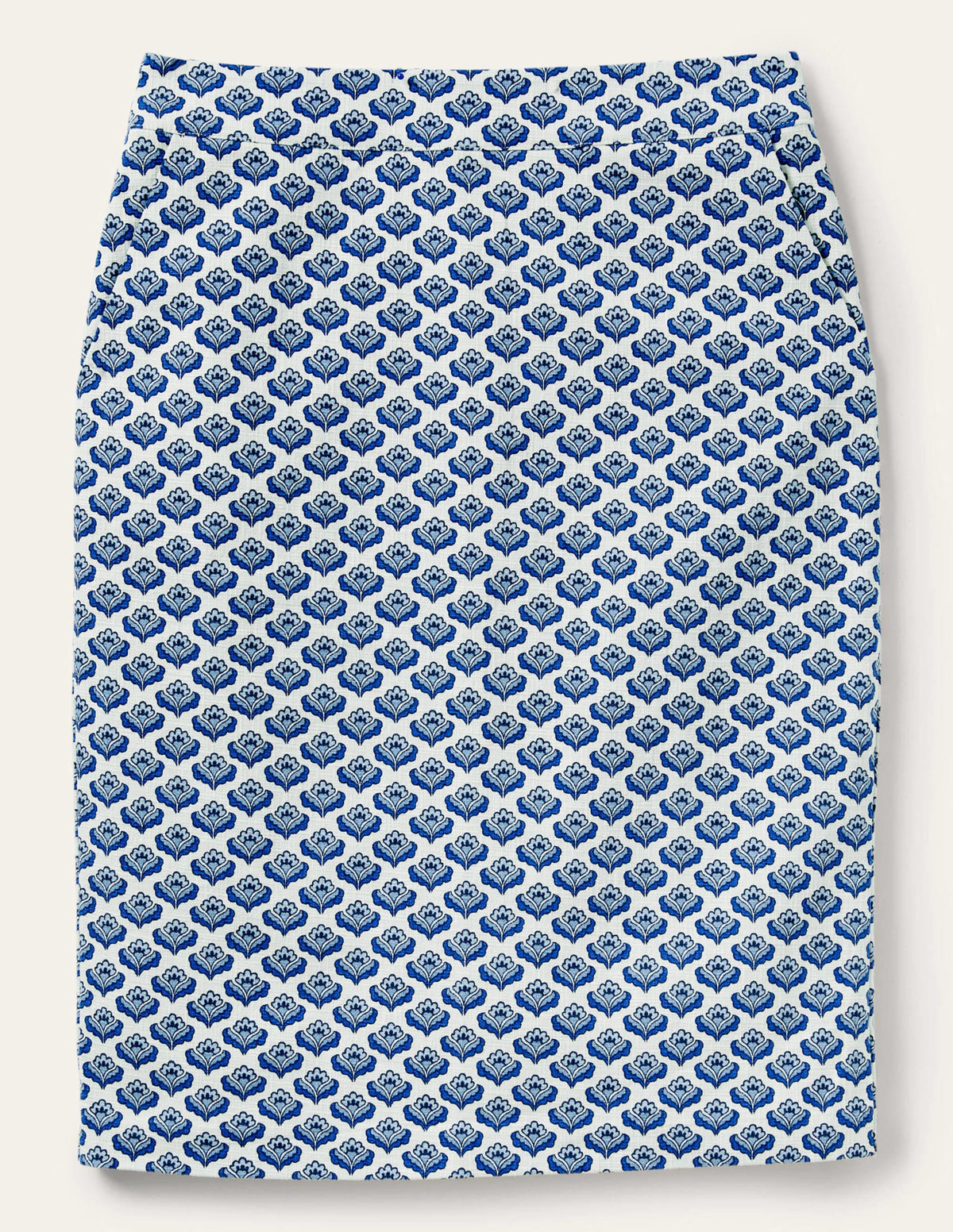 Textured Pencil Skirt-Ivory, Blue Oriental Bud-5