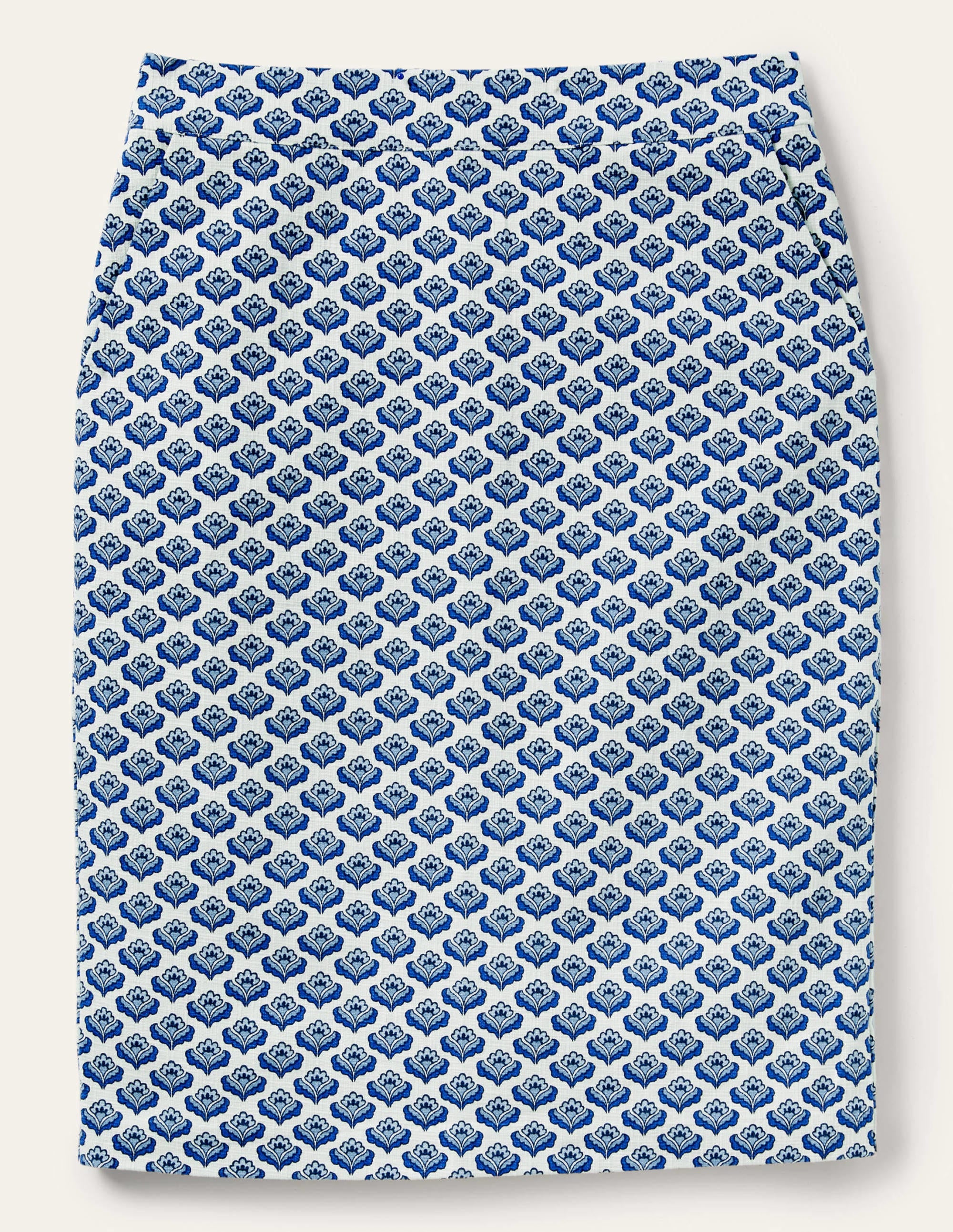Textured Pencil Skirt-Ivory, Blue Oriental Bud - Image 5