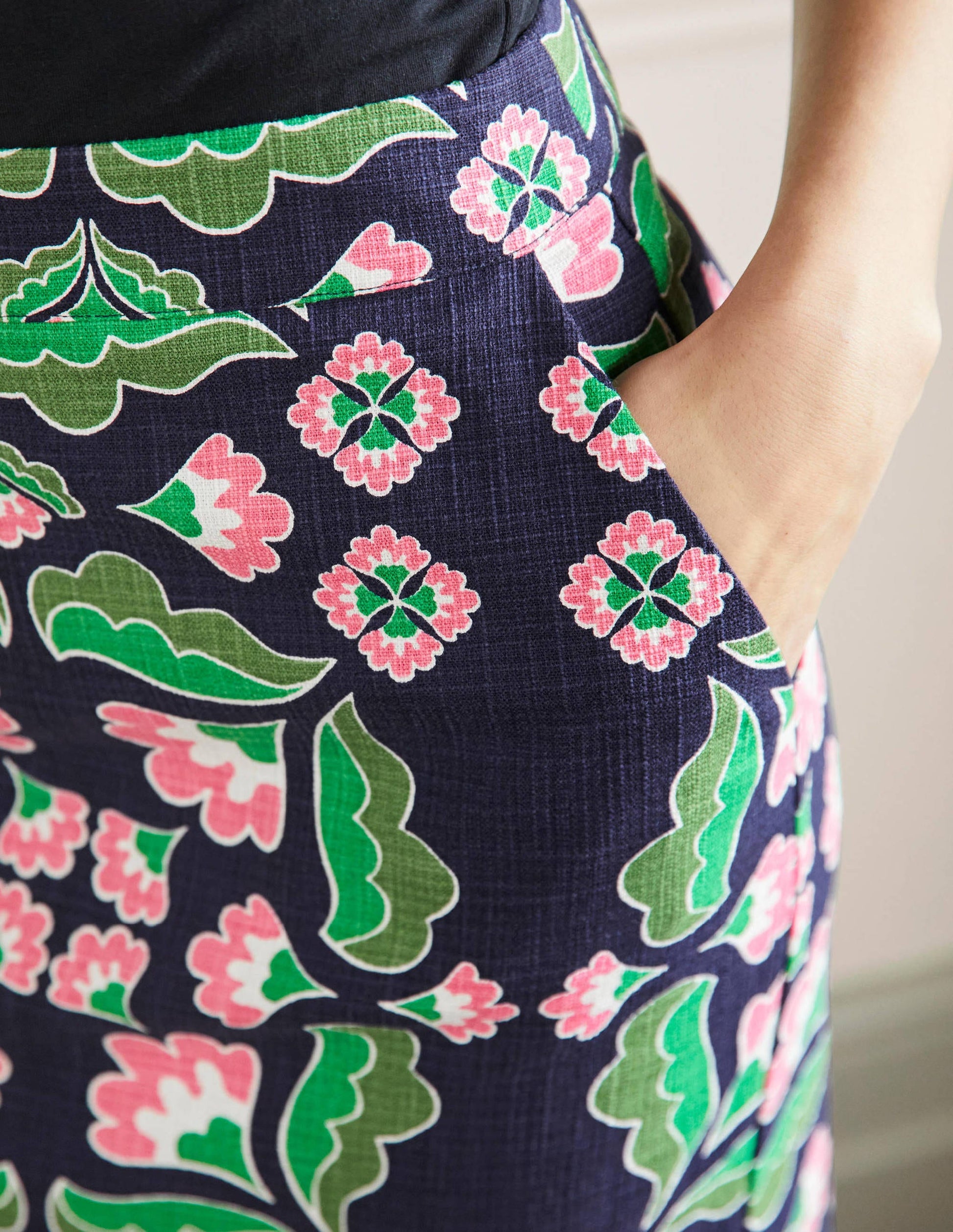 Textured Pencil Skirt-Navy, Oriental Bud-2