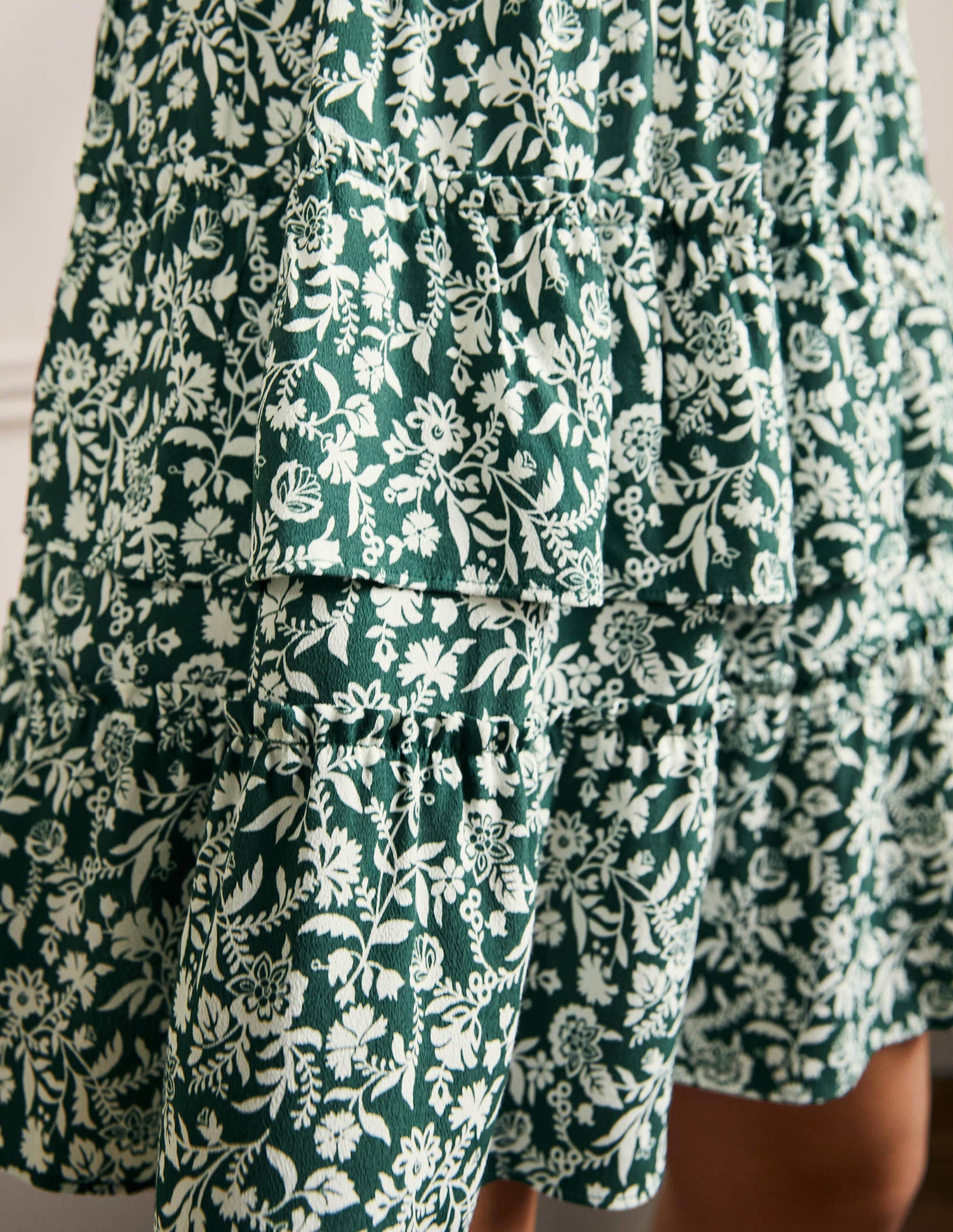 Multi Tiered Crepe Skirt-Trekking Green, Flora Charm-2