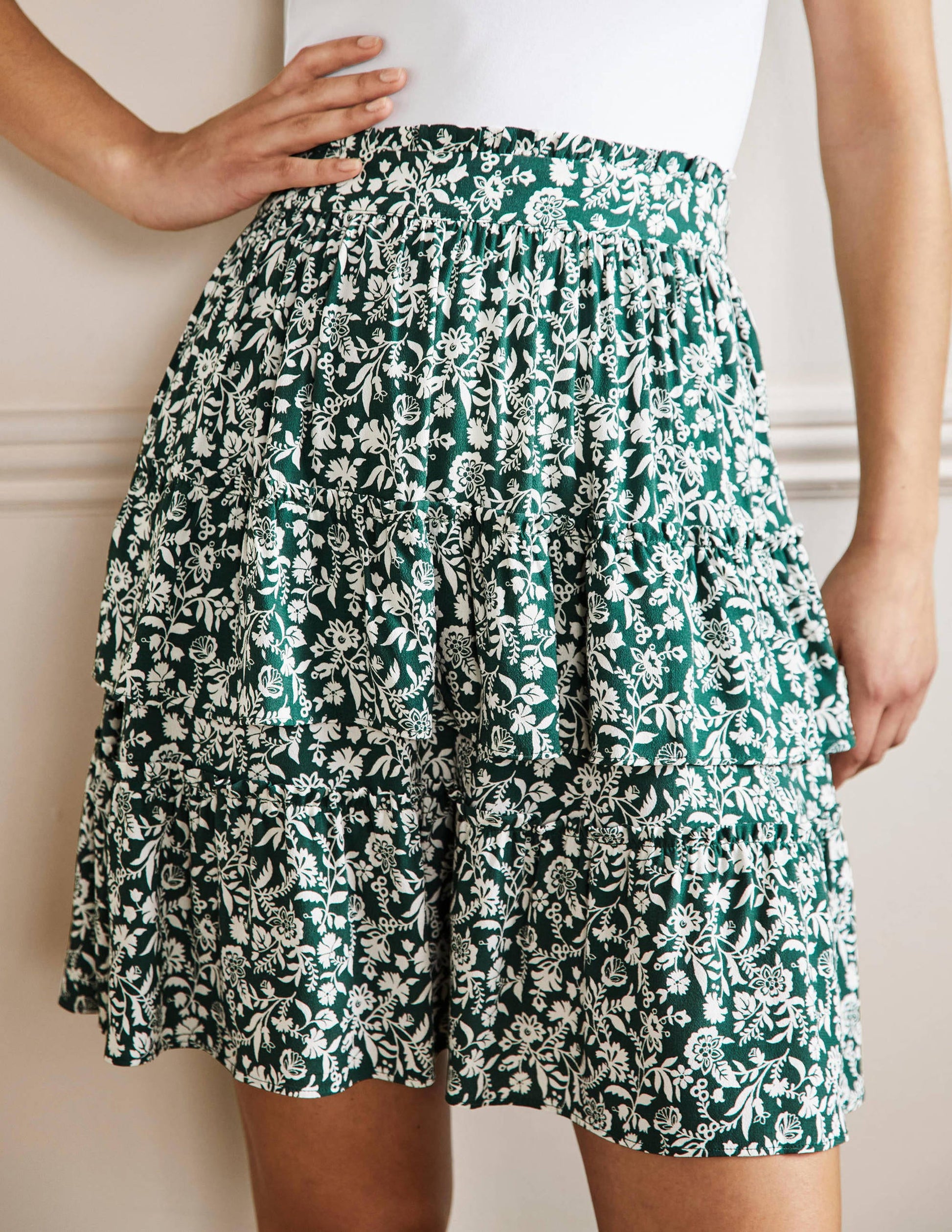 Multi Tiered Crepe Skirt-Trekking Green, Flora Charm-4