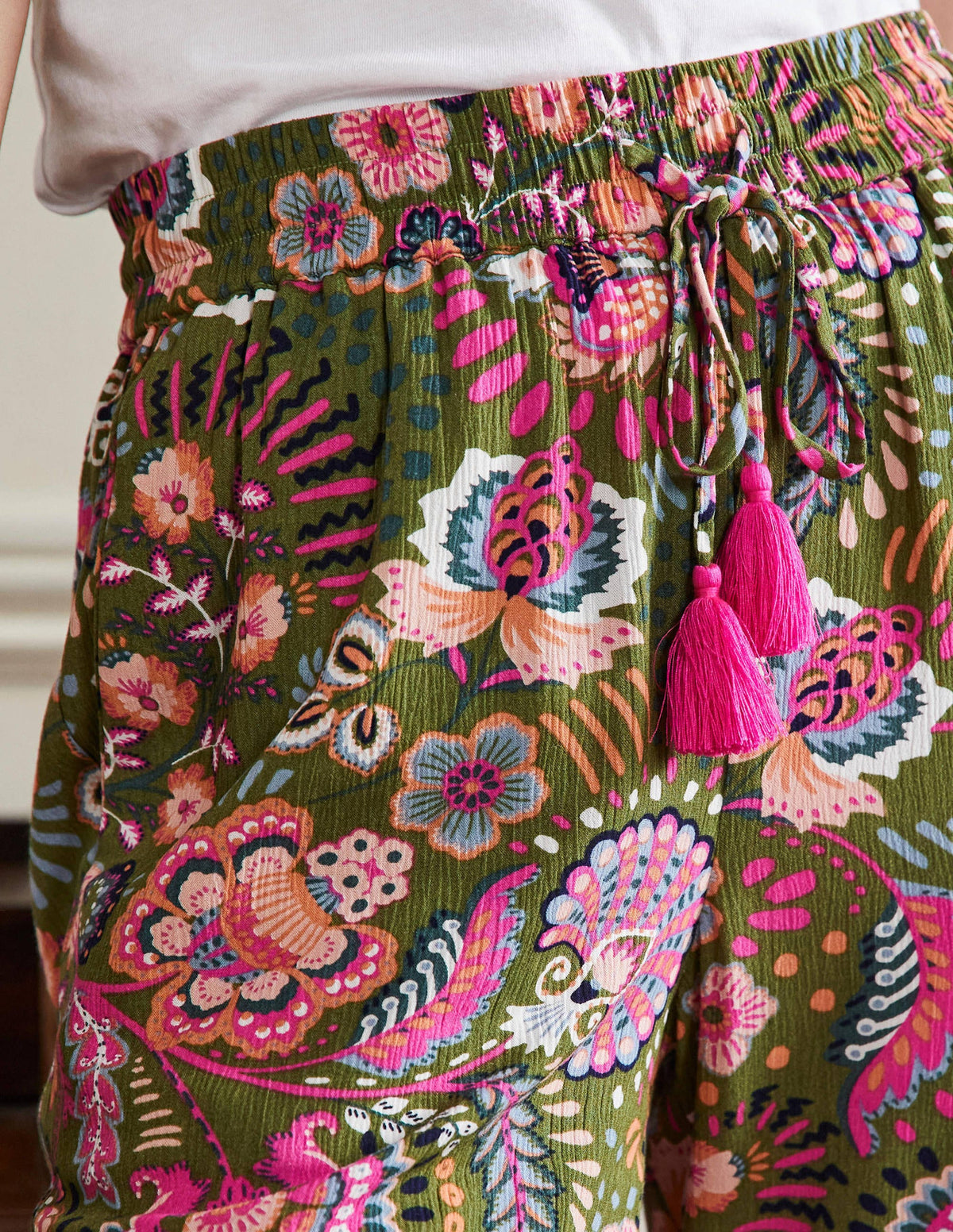Crinkle Tapered Trousers-Pea, Decorative Meadow - Image 2