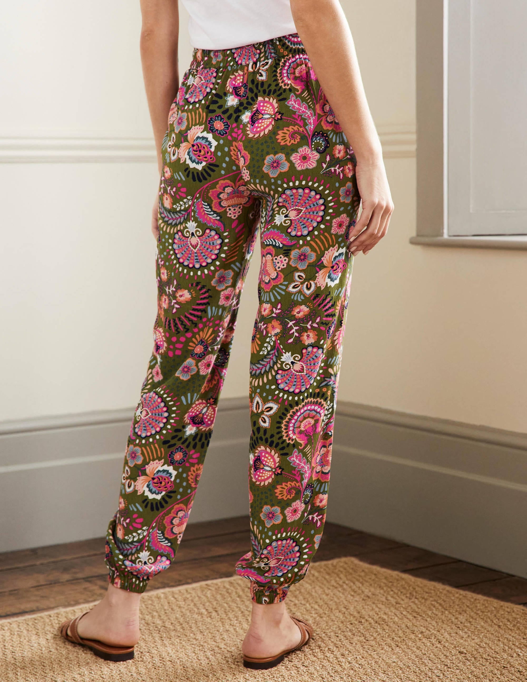 Crinkle Tapered Trousers-Pea, Decorative Meadow - Image 3