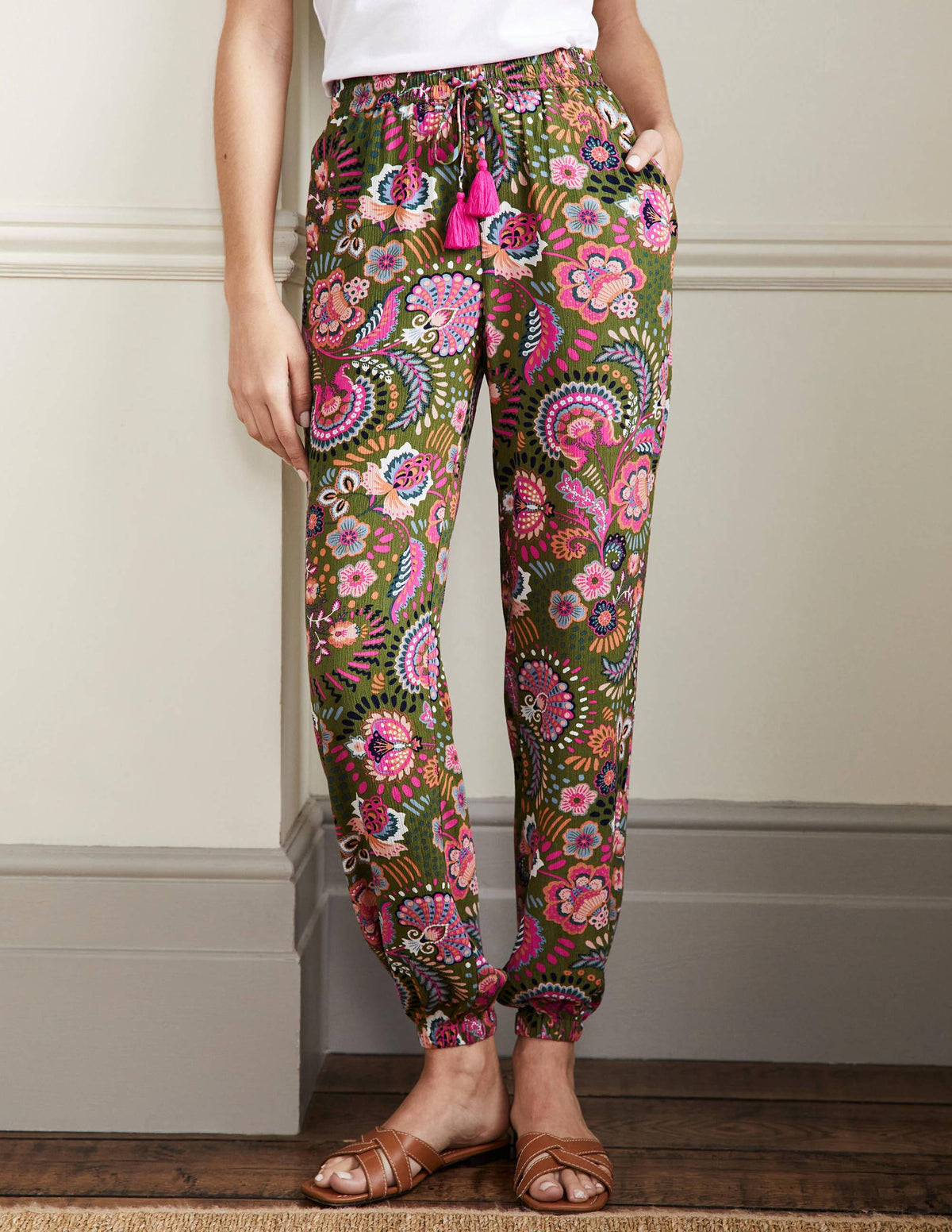 Crinkle Tapered Trousers-Pea, Decorative Meadow - Image 4