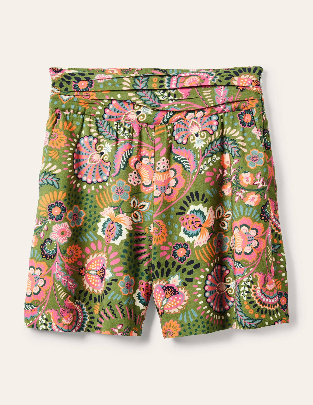 Ruched Waistband Shorts-Pea, Decorative Meadow-5